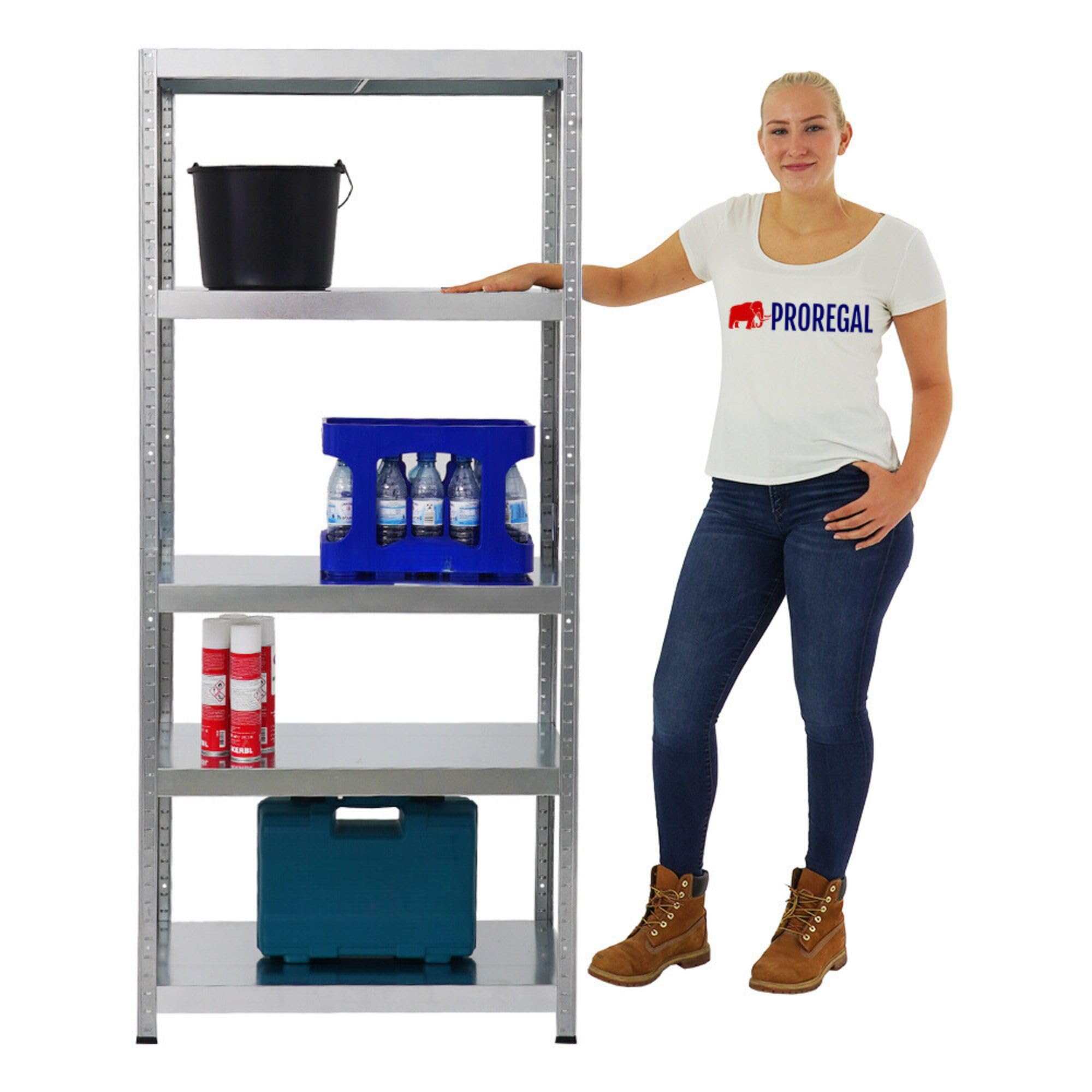 PROREGAL Metallregal Steel Eagle 180x80x40cm Fachlast 130kg Verzinkt Schwerlastregal, Küchenregal, Kellerregal, Steckregal, Garagenregal, Lagerregal