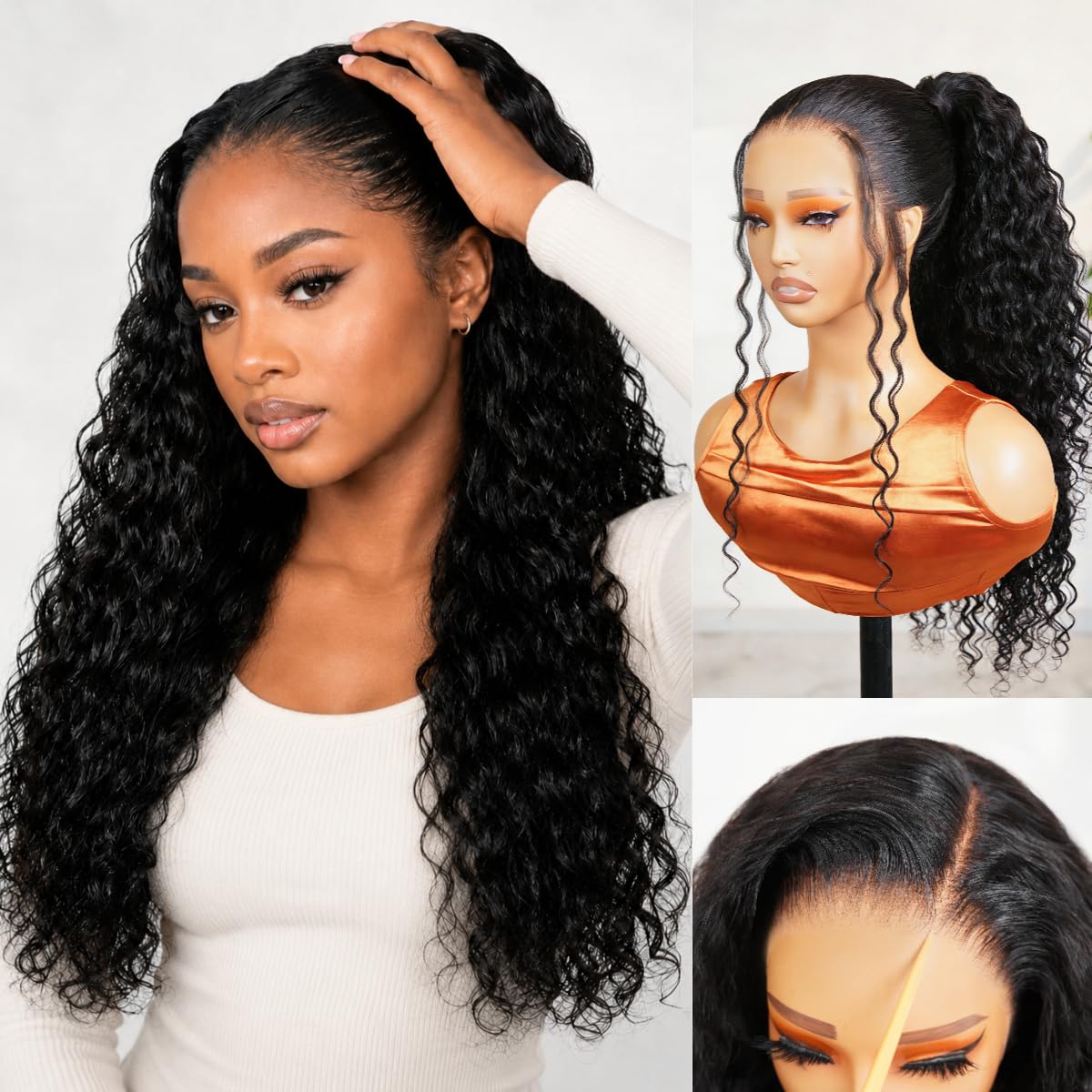 Arabella Glueless 13x6 Curly Wigs Human Hair, Natural Black, 20 Inch 20 Inch Natural Black Wig