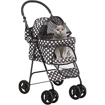 Folding Dog Stroller Travel Cage Stroller for Pet Cat Kitten Puppy Carriages - Large 4 Wheels Elite Jogger - Single or Multiple Pets Black - 1 cage