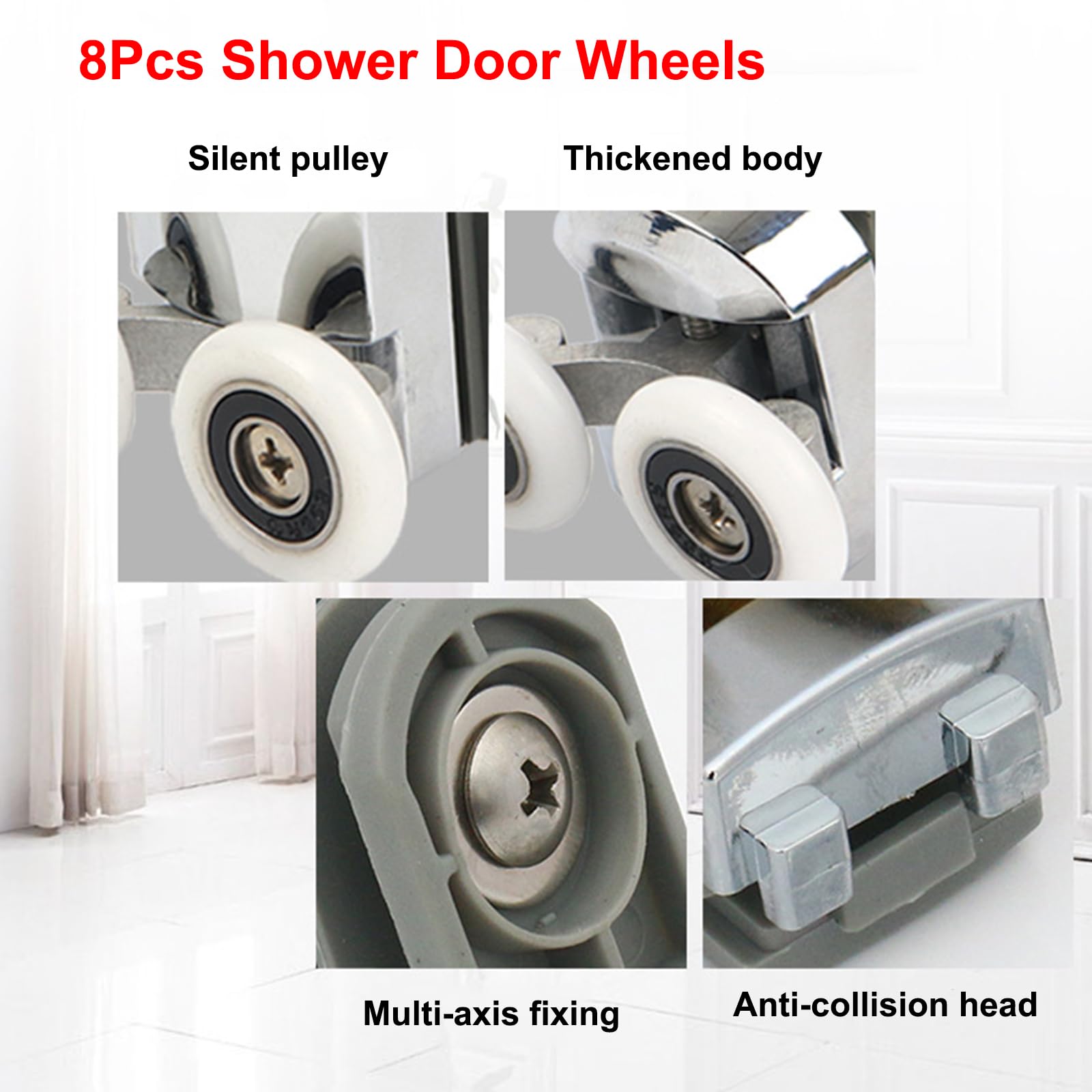 Roulettes de porte de douche, Roulettes de porte de douche 23mm Roulettes de curseur Poulies 8PCS Diamètre de la porte de douche Haut Bas Pièces de rechange de salle de bain