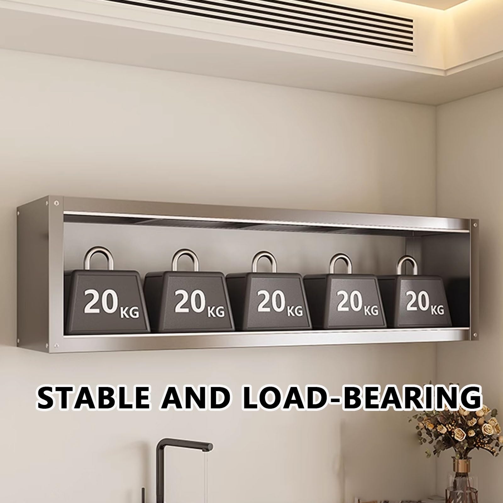 Pensili Cucina Vetrinetta Espositiva Da Parete Capacità Di Carico Di 25 Kg for Singolo Strato Realizzato in Acciaio Inossidabile Dotato Di Ante Scorrevoli Trasparenti Pensile Bagno(70 * 30 * 70cm)