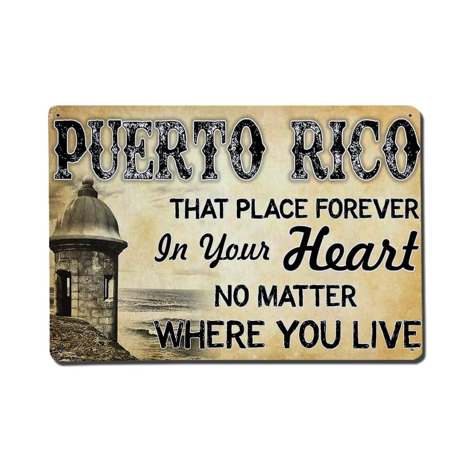Puerto Rico Heart Forever Place Retro Metal Tin Sign, Vintage Decor Art Poster for Bar, Home, Man Cave, Kitchen, Laundry Room Gift 8x12Inch