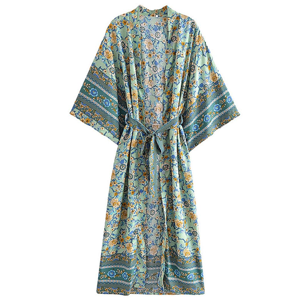Robe kimono vintage EN8 à imprimé floral bohème pour femme