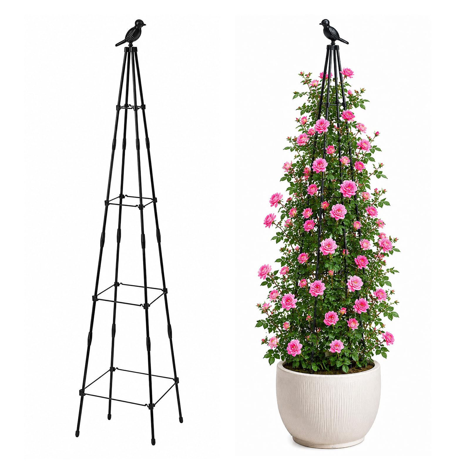 EVERGOODS 2pcs Garden Trellis for Climbing Plants, 170cm Garden Tower Obelisk Supports, Pyramid Metal Plant Support Frame, Rustproof Climbing Plant Trellis for Roses, Clematis, Sweet Pea (1PCS)