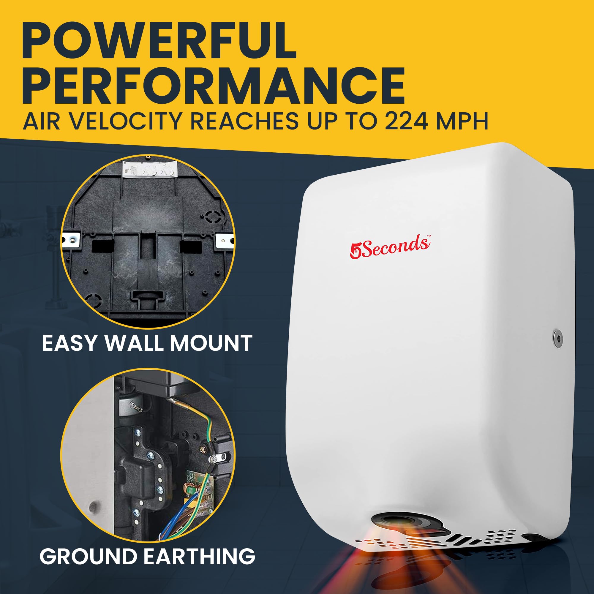Amazon.co.jp: 5秒 - 浴室用電気ハンドドライヤー 1000W ステンレス