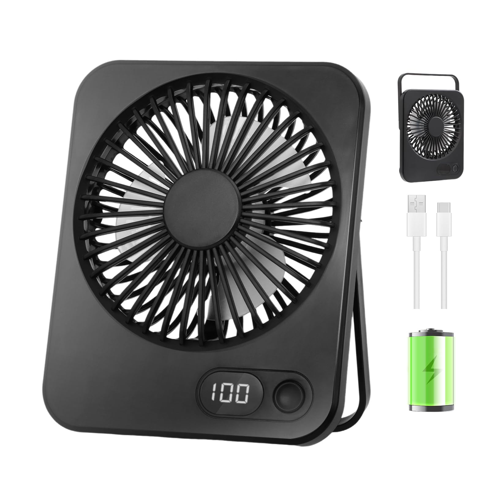 Ventilador USB Mini Portátil - Plegable, Batería 1200 MAh, 5 Velocidades, Silencioso, Ideal Para Coche, Oficina, Dormitorio O Camping