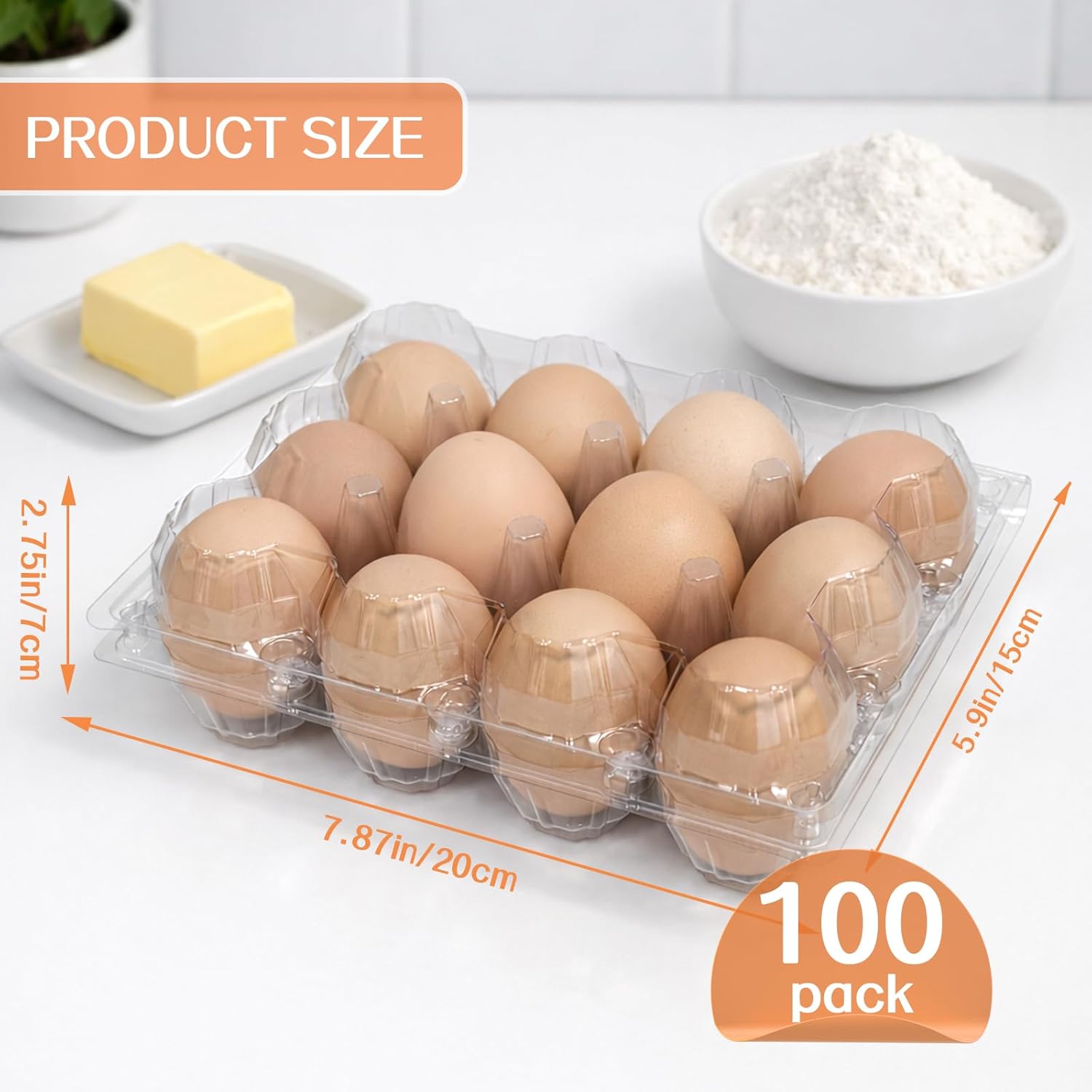 WIKDAY Egg Cartons Cheap Bulk 100 Pack 12 Count Plastic Clear Dozen Reusable Empty Egg Containers for Chicken Eggs Storage with Date Tracking Stickers