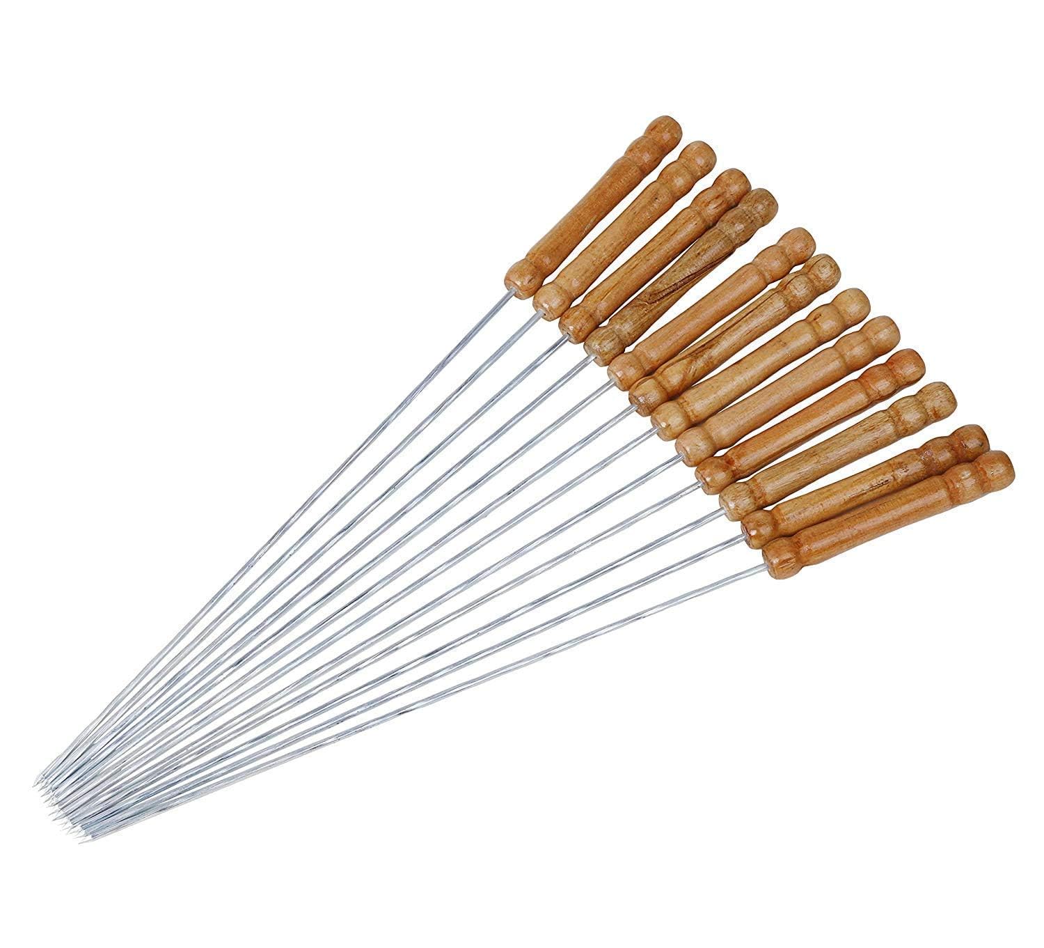 12 Inch Stainless Steel Barbeque Skewers Set Rounded/Square BBQ Sticks with Wooden Handle Reusable Metal Kabab Grill Tool for Outdoor Tandoor Kebab Grilling (Pack of 12)-image-40