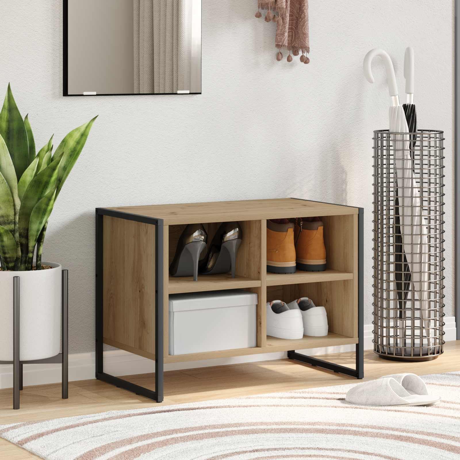 Cabinet à chaussures chêne artisan 60cm : optimisez votre entrée avec ce meuble modulable compact