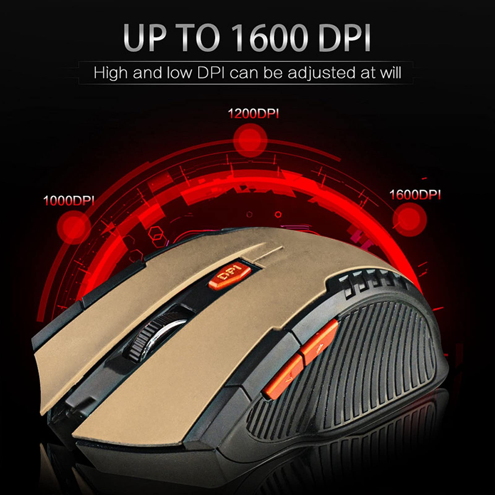 Souris Sans Fil Optique Universelle - 3 Niveaux DPI (1000/1200/1600) - Design Ergonomique - Récepteur USB Plug-and-play - Pour PC, Ordinateur Portable - Noir