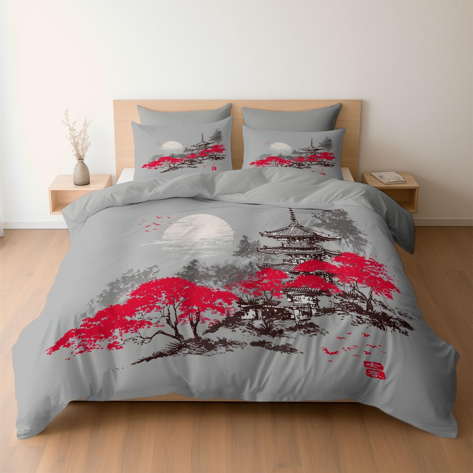 Parure de lit japonaise 140x200 pour une décoration de chambre zen et moderne