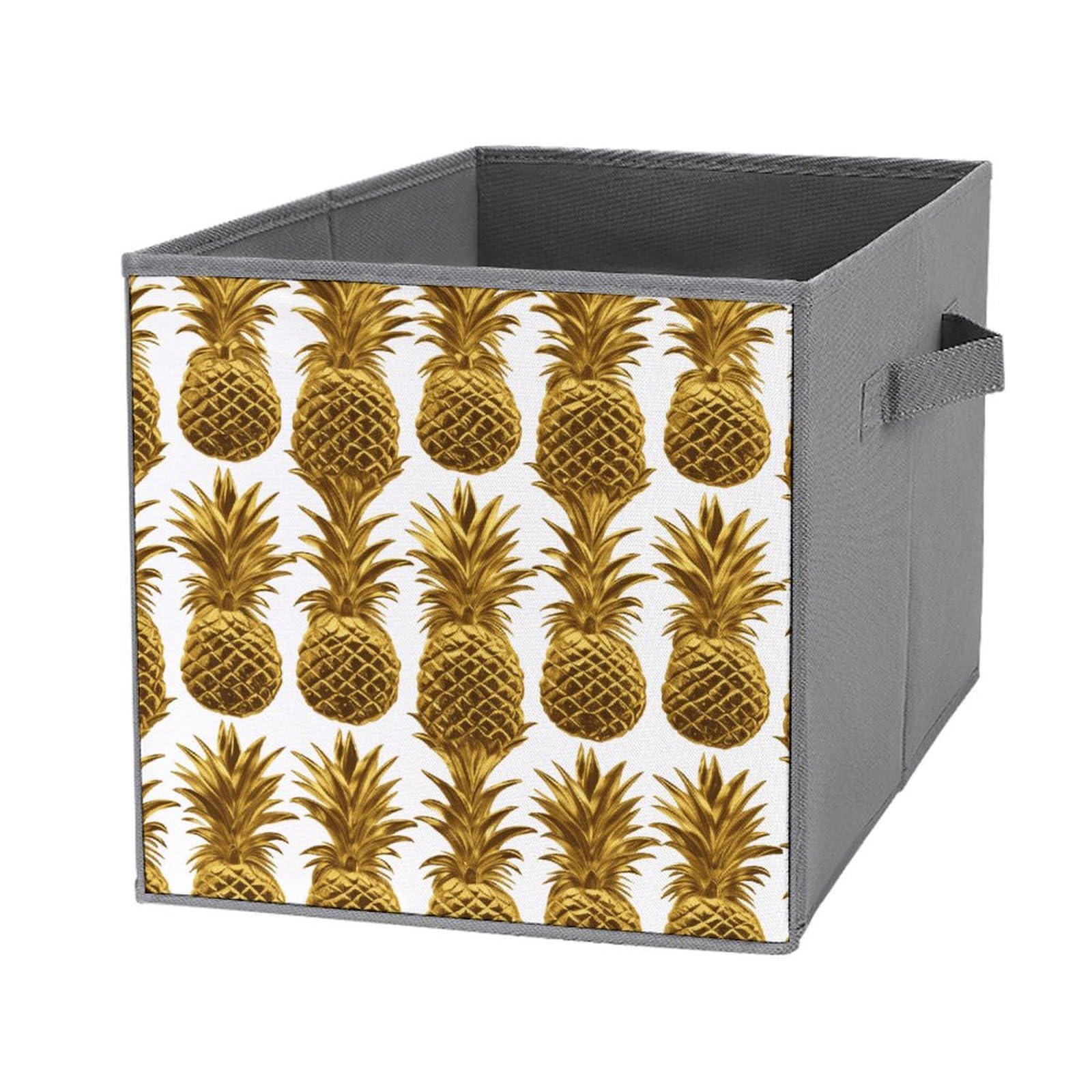 Cubes de rangement pliables haut de gamme aux détails d'ananas doré et poignée robuste