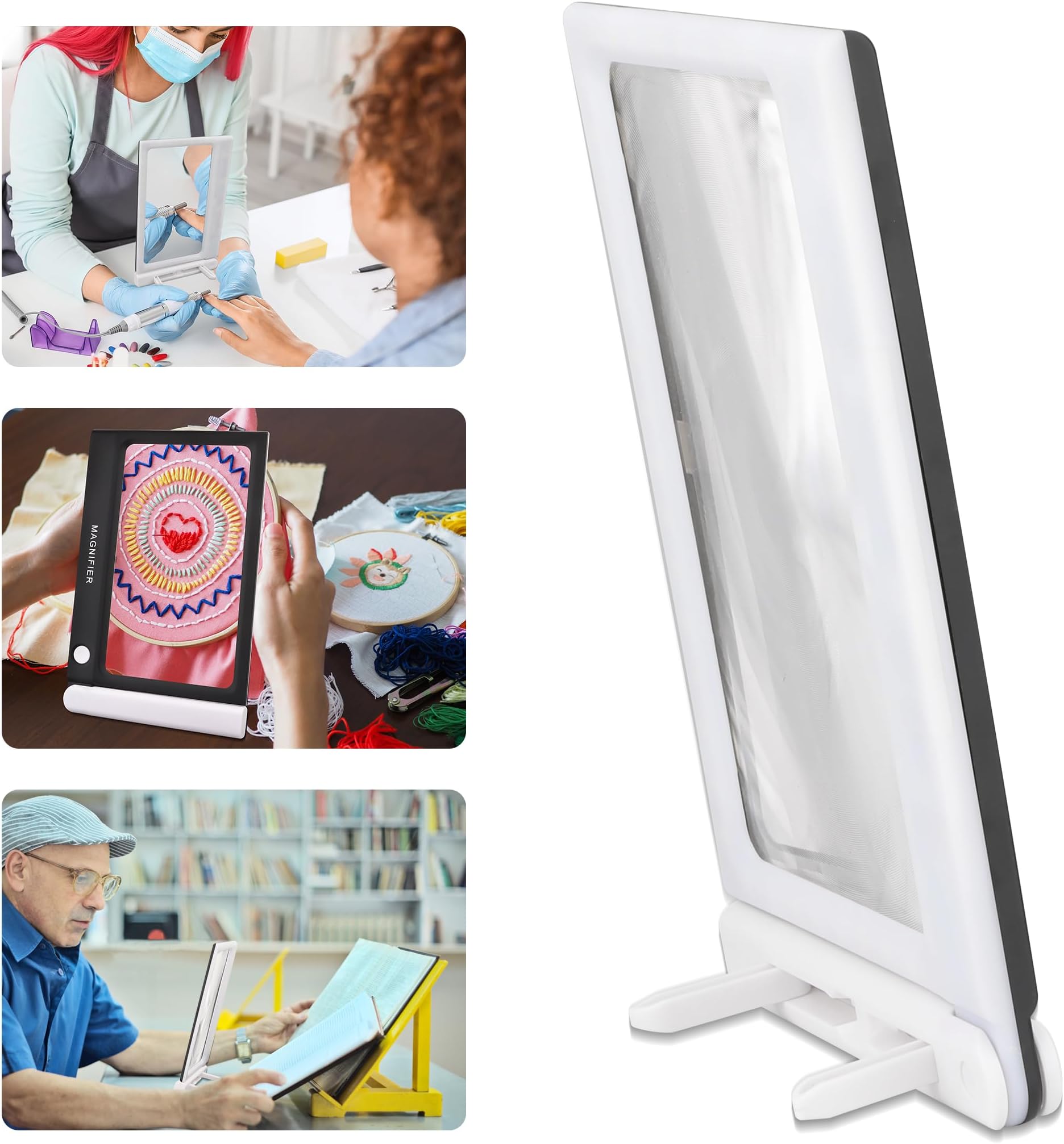 Magnifying Glass with Light, Folding Handheld 5X Large Rectangle Lighted Magnifier with Dimmable LED for Macular Degeneration Seniors Reading Newspaper, Books, Lighted Gift for Low Visions