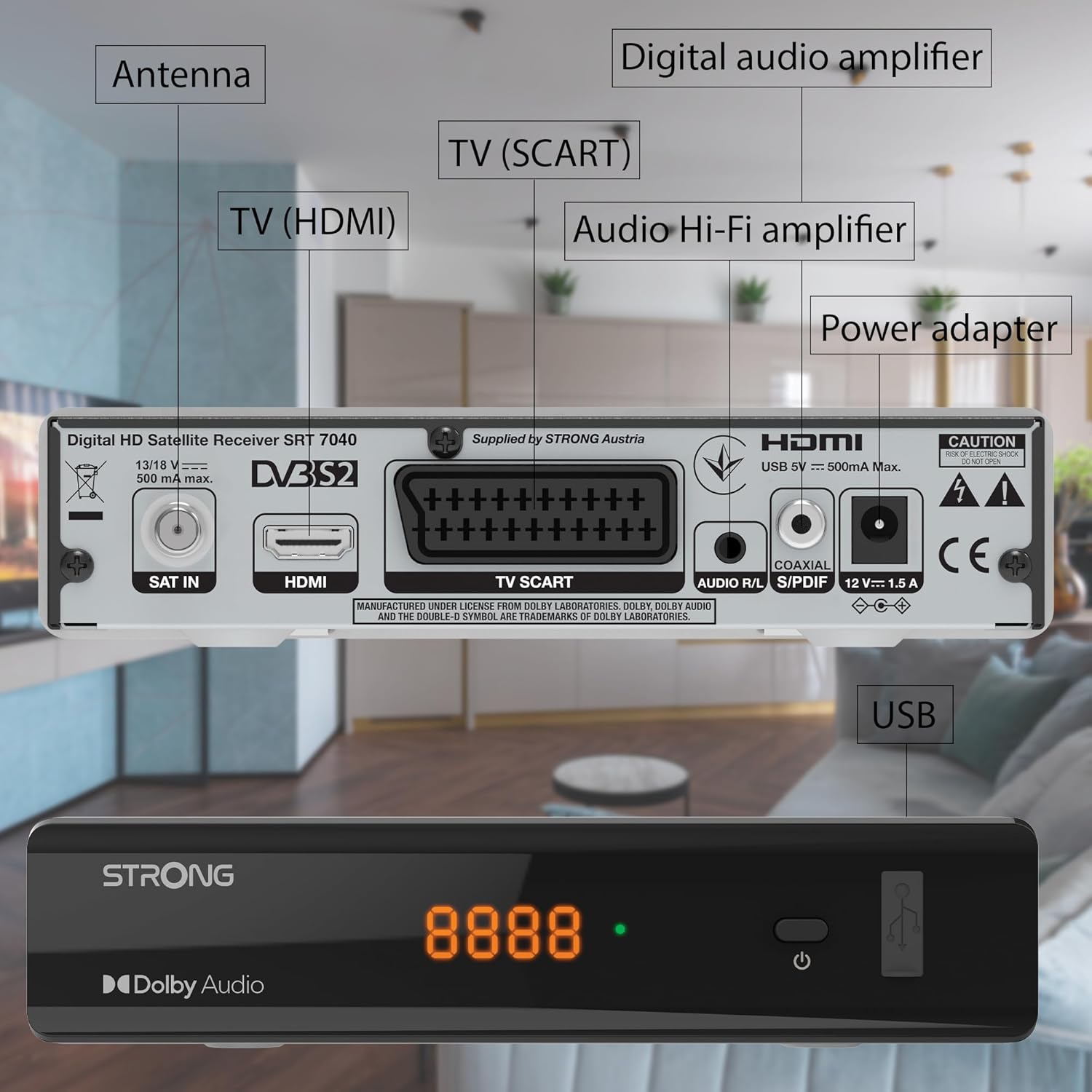 Strong SRT 7040 DTT Tuner with a timer icon on screen