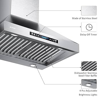 Amazon.com: IKTCH 36-inch Wall Mount Range Hood 900 CFM