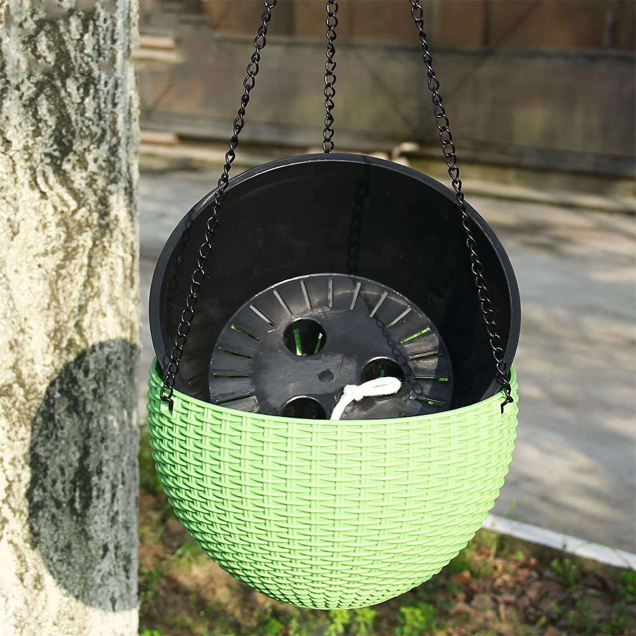 2 sztuki wiszących doniczek na zewnątrz, Ø 35 cm, do samodzielnego nawadniania, wisząca doniczka do użytku na zewnątrz, z tworzywa sztucznego, wiszące doniczki z nierdzewnymi łańcuchami, do