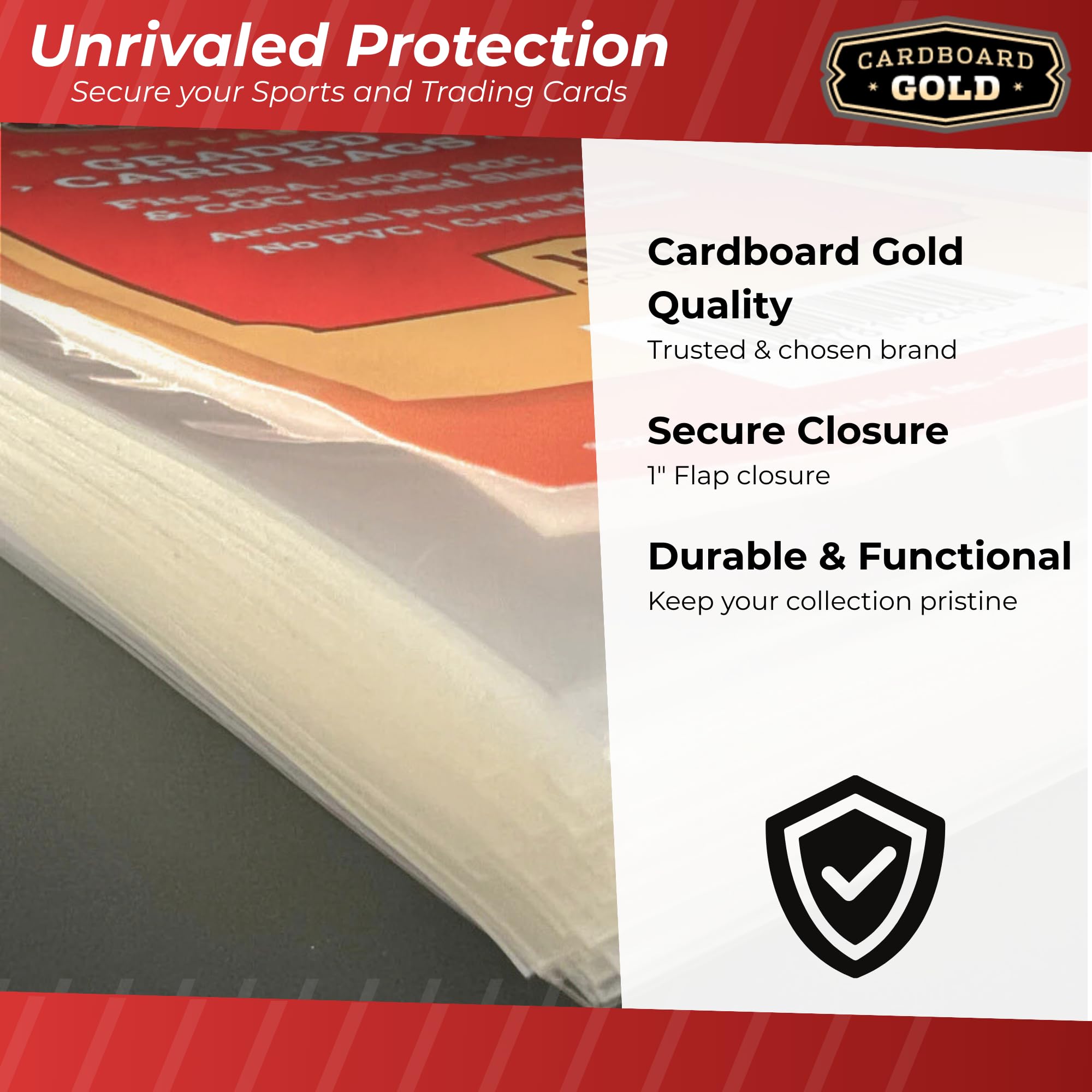 Cardboard Gold Graded Card Sleeve - Fits PSA, SGC, BGS, CGC Trading Cards - Slab Sleeves w/Adhesive Flap - Archival Safe, PVC-Free Protector Bags for Baseball, Sports, Gaming Cards - 100 ct