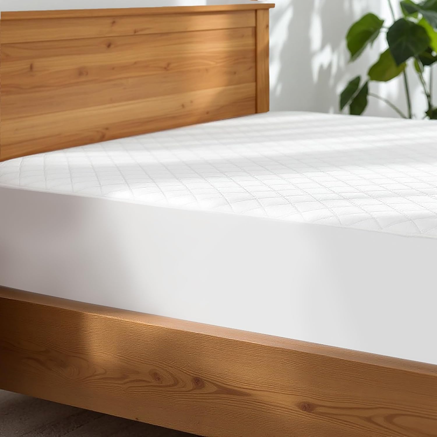 Quilted Mattress Protector, Cotton, Elastic Fitted, Available in Single/Queen/King Sizes, White (King - 76X80X16 inches)