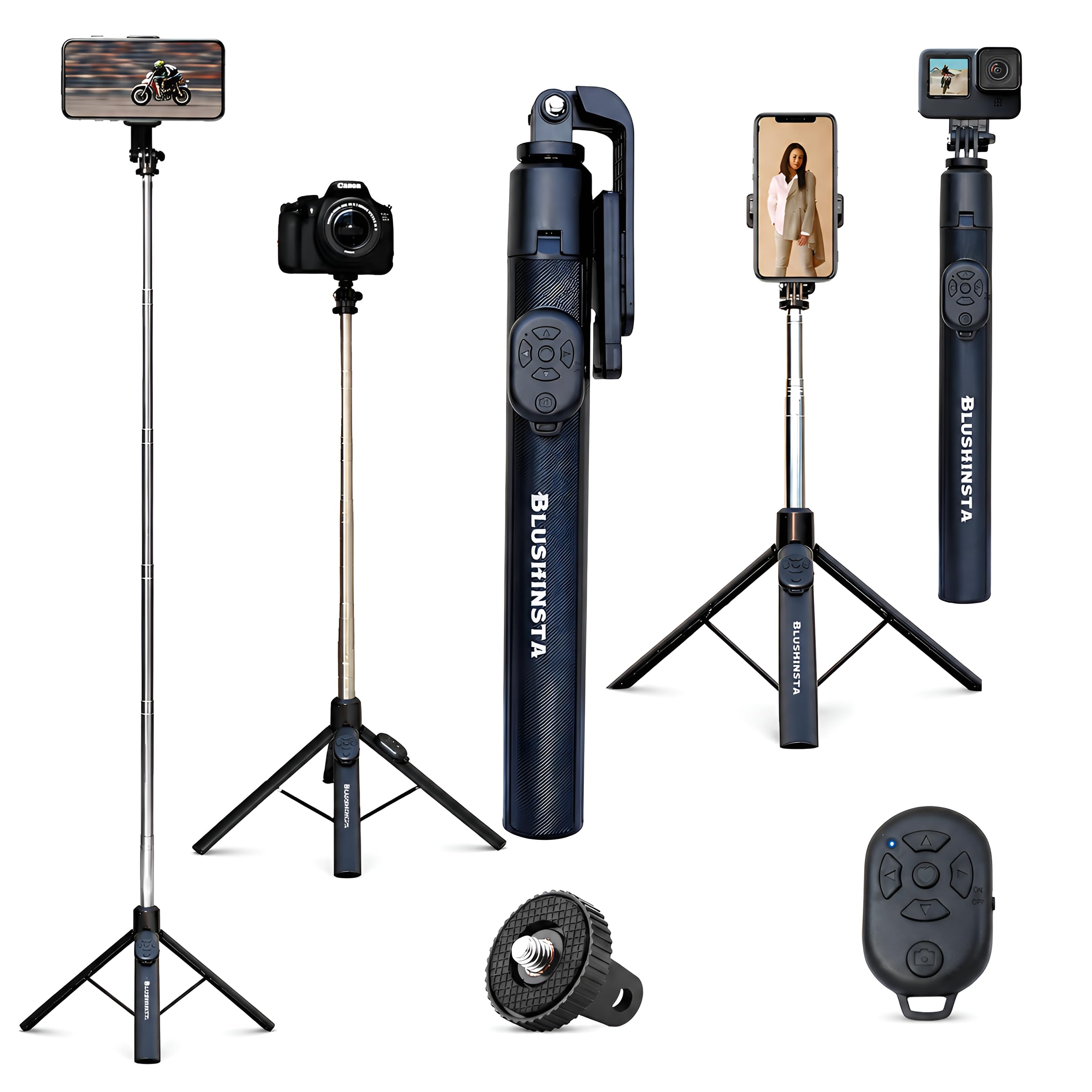 blushinsta Super Long Selfie Stick Tripod,Extra-Long Selfie Stick with Large Reinforced Tripod Stand Upto 67 inch/170 cm Wireless Bluetooth Selfie Stick for YouTube Video (LED Light Not Included)-picture-26