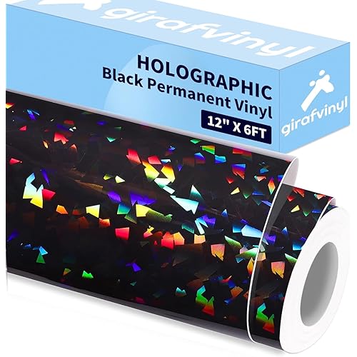 GIRAFVINYL Black Holographic Vinyl - 12" x 6FT Broken Glass Black Permanent Adhesive Vinyl for Home and Car Decorations, Cup, Sign, Windows, Sign Plotters