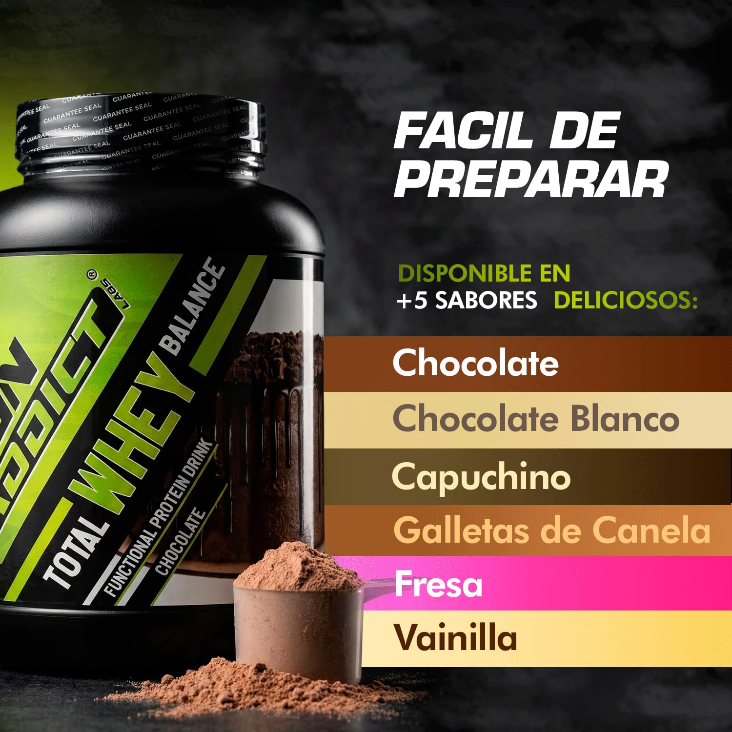 Whey Protein 1.8Kg Iron Addict Labs - Proteína de Suero de Leche de Máxima Calidad - Mantenimiento y Desarrollo Muscular - Fortalece las Articulaciones - Beneficios Cognitivos - Sabor Tarta Chocolate