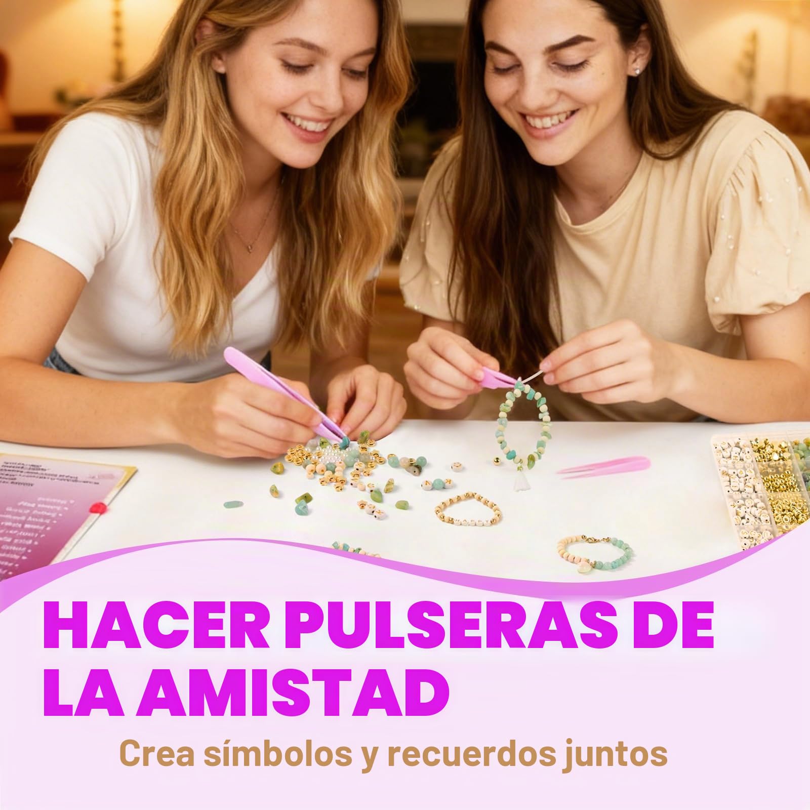 Set de cuentas naturales de amatista para joyería DIY, pulseras, pendientes y collares con colgante. Set de bricolaje para niños y adultos, con cuentas de letras, etc.