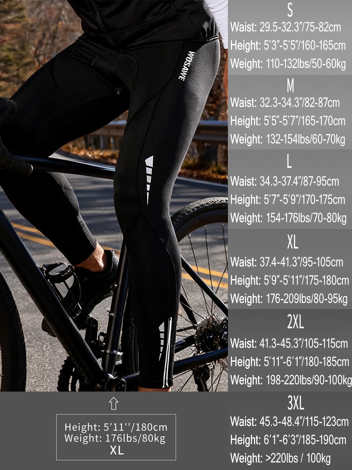 WOSAWE Pantalones largos de ciclismo para hombre, térmicos, 4D, acolchados, para ciclismo
