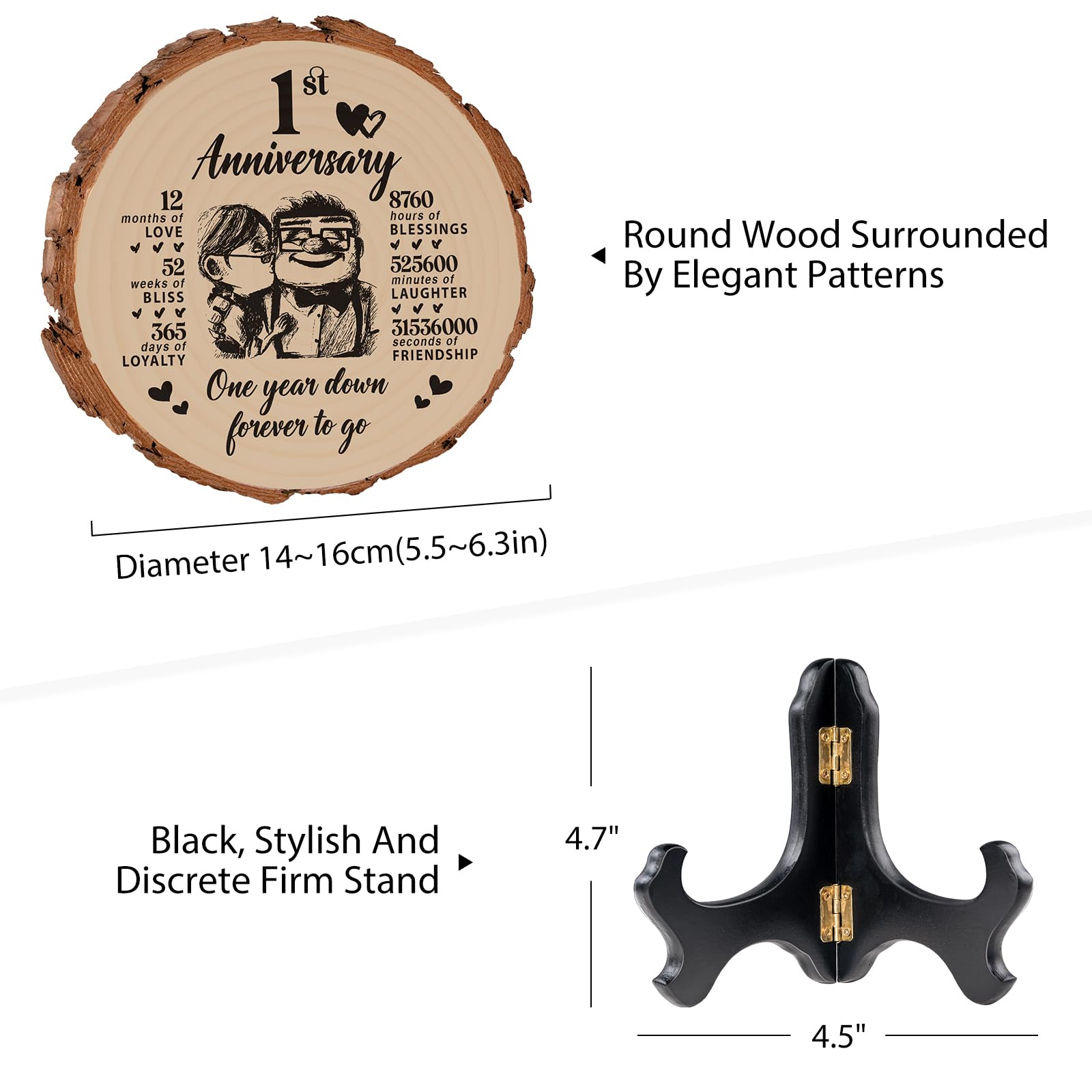 1st Anniversary Wedding Gifts for Wife/Girlfriend/Her, Couples Gifts Wooden Decoration - Image 2