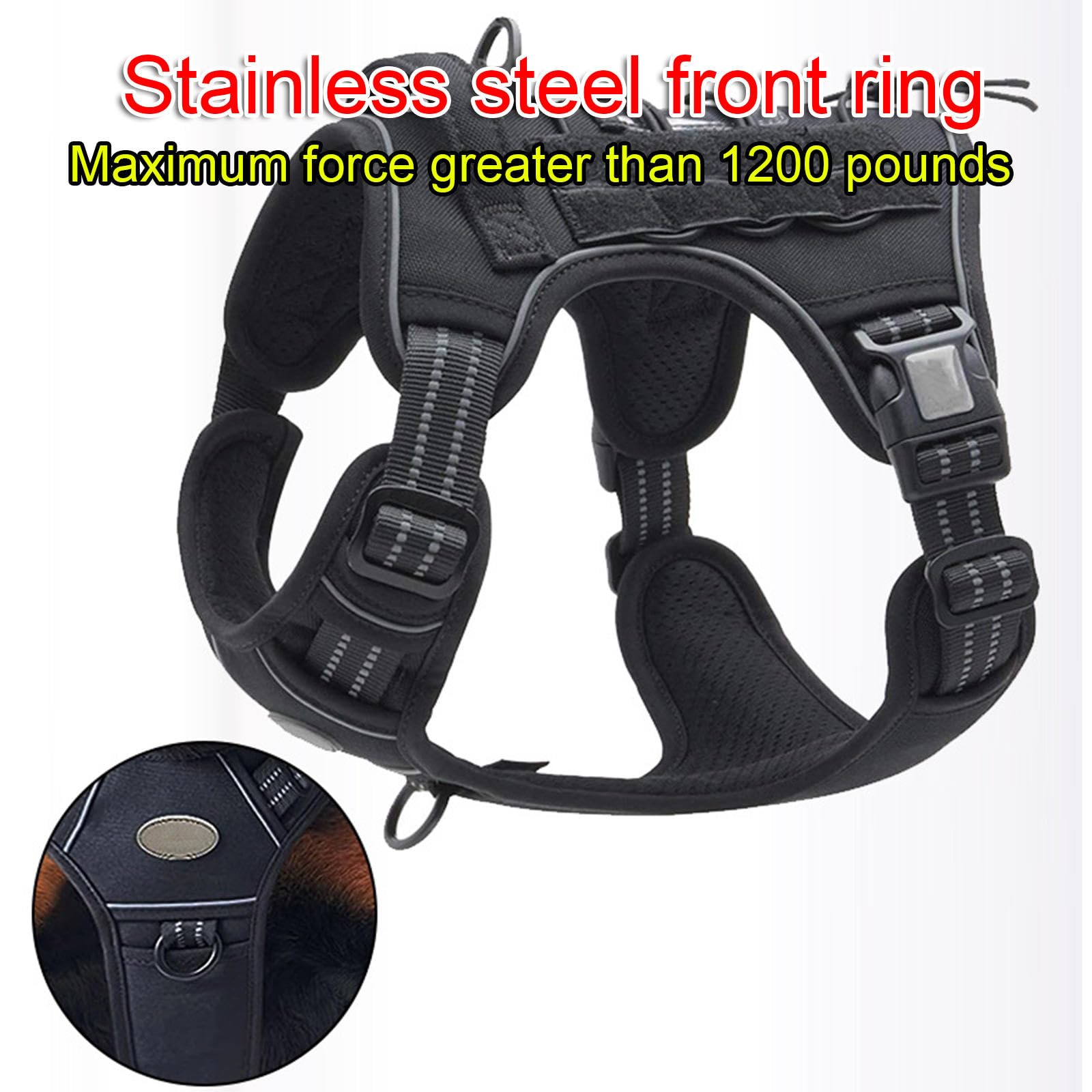 Arnés Táctico Antitirones para Perros, Chaleco Transpirable Ajustable para Mascotas, Arnés para Perros Medianos y Grandes, Materiales Militares Reflectantes,H-Medium