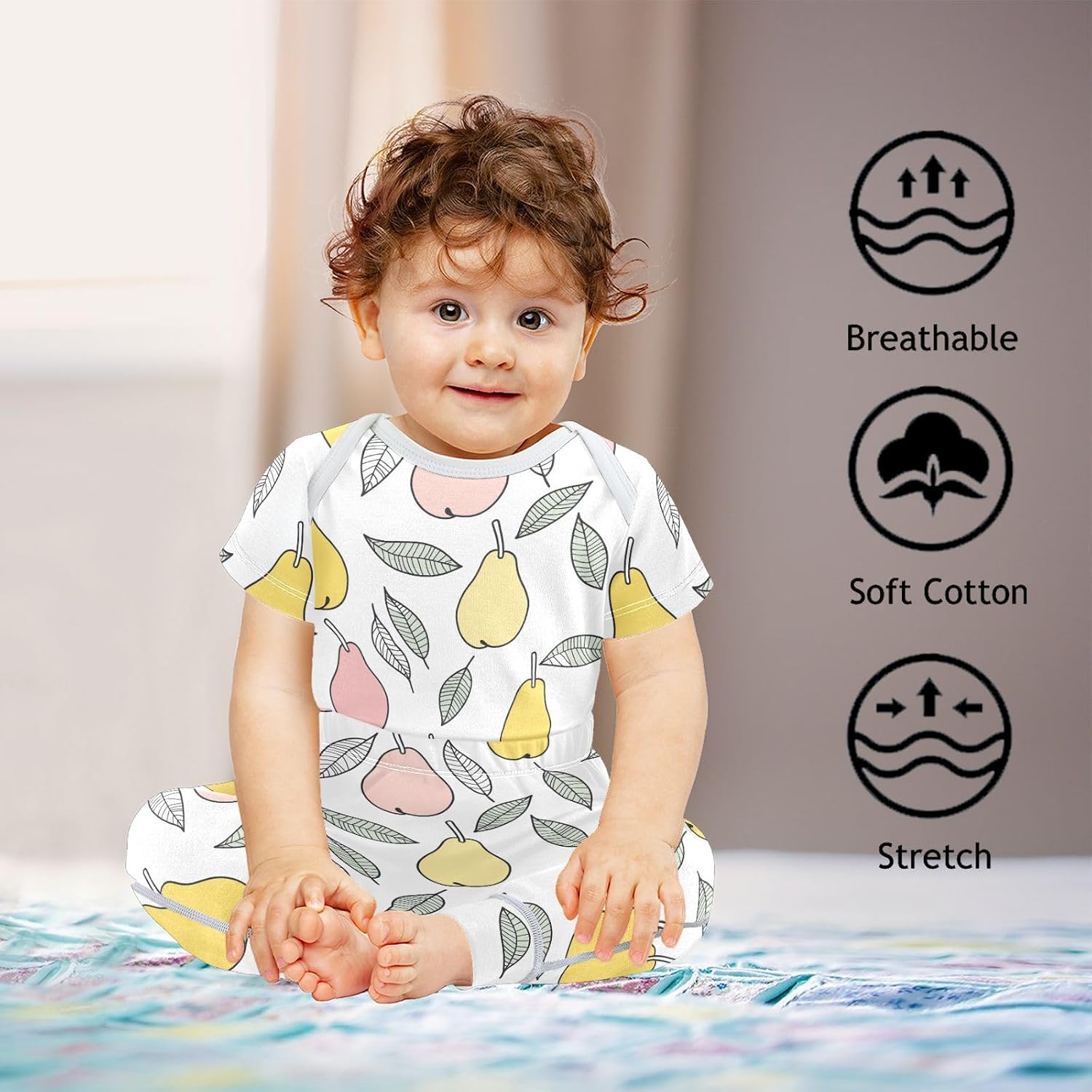 vvfelixl Baby Clothes Colorful Doodle Pear Baby Bodysuits Set Unisex Short Sleeve Babys Pants Sets 0-3M