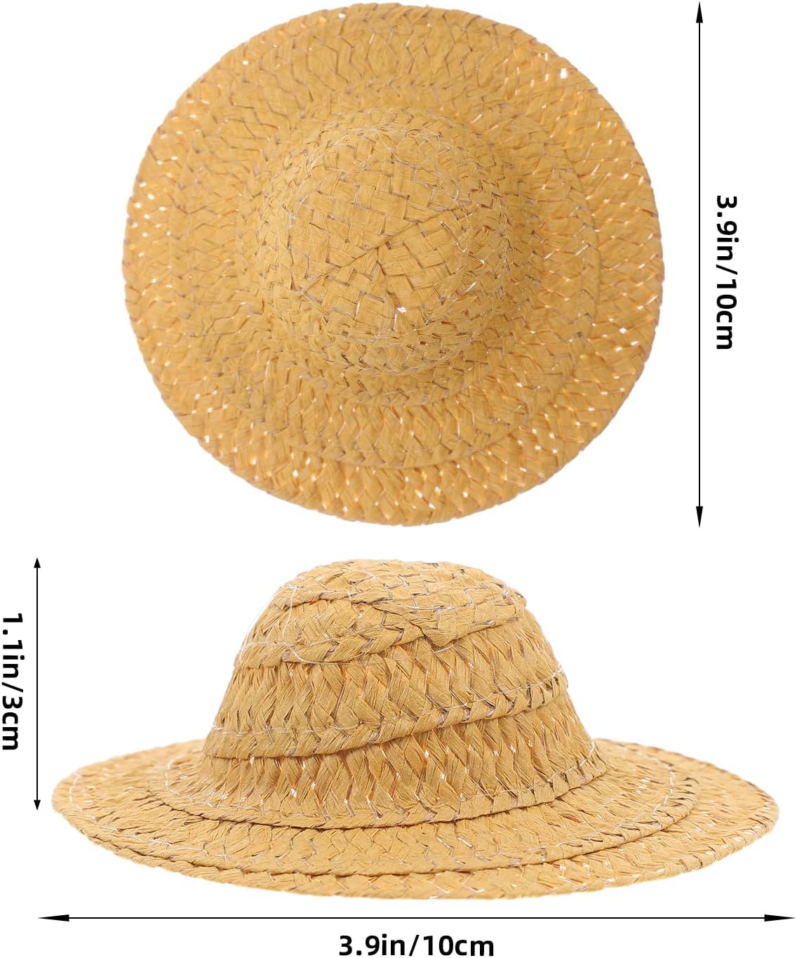 LOGOFUN 12pcs Miniature Woven Hats Simulated Mini Straw Hat Small Handcraft Top Hat Photo Props for DIY Crafts Dollhouse Doll Costume Accessories - 10CM