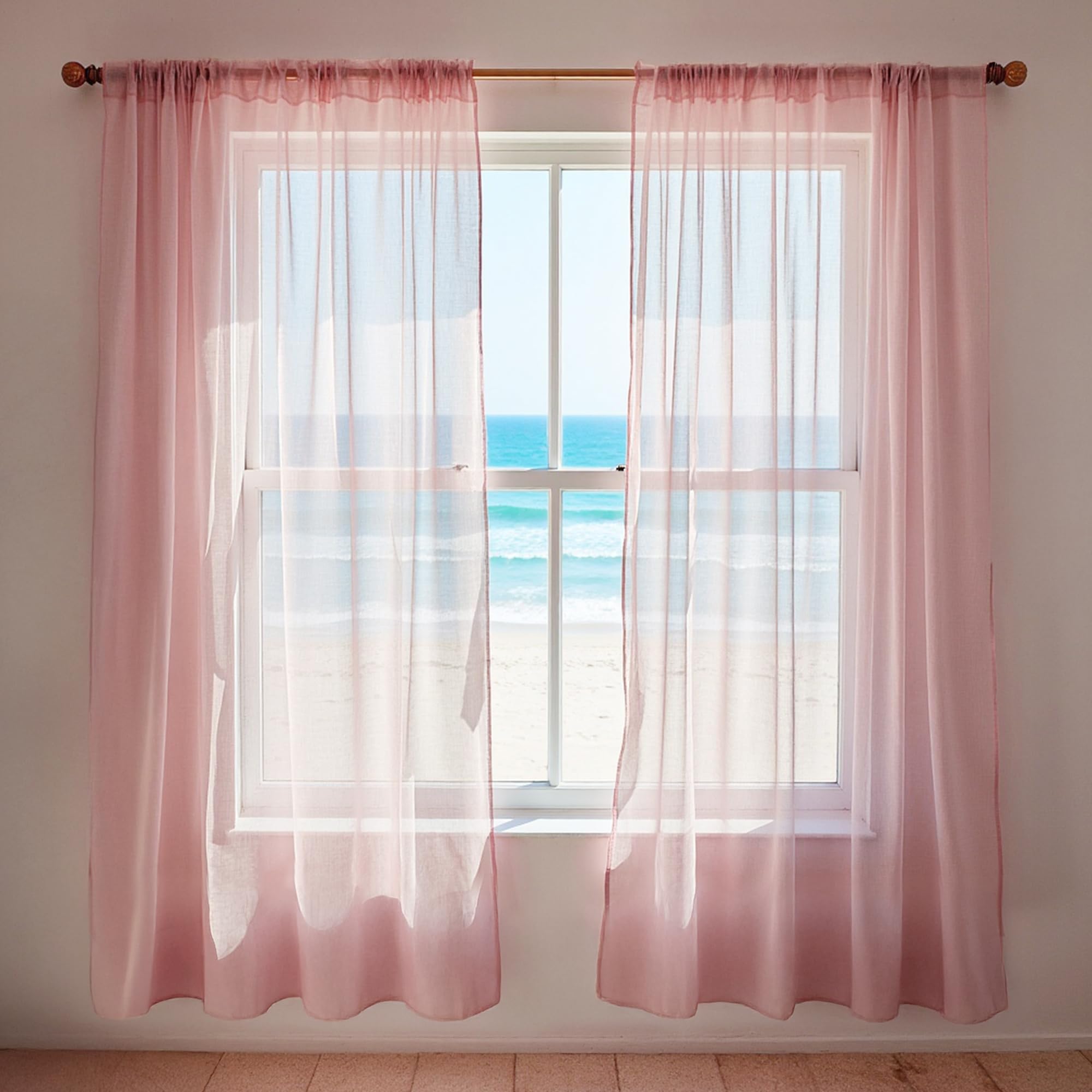 Trimming Shop Rose Gold Voile Curtains 2 Panel Semi-Transparent Sheer Slot Top Curtain Pair 142 x 183cm for Window & Door Lightweight Net Curtain for Bedroom, Kitchen & Living Room — image 1