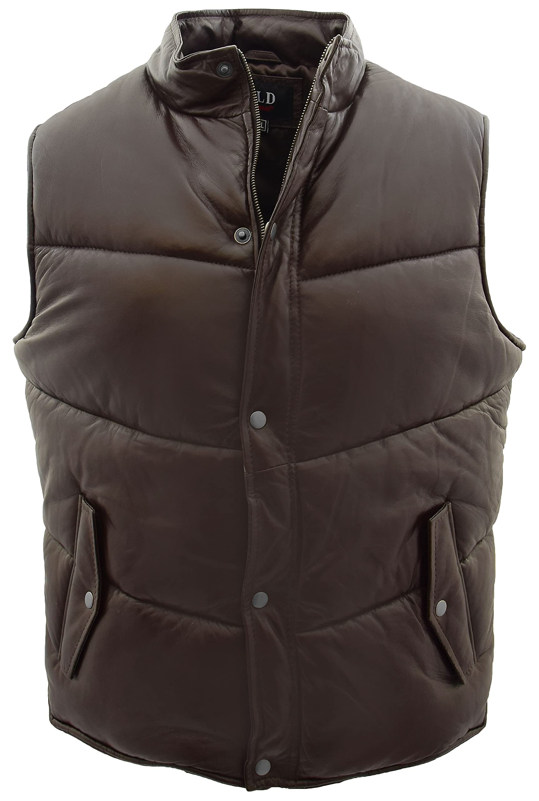 House Of Leather Men's Brown Real Leather Puffer Body Warmer Sleeveless Casual Gilet Leon (Xl, )