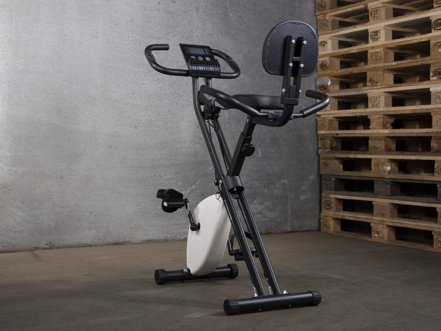 Maxofit MF-30 X-Bike Vélo d'appartement pliable (Ergomètre)pour Entrainement cardio ,avec dossier réglable, 8 niveaux de résistance, 2 bandes élastiques et écran LCD