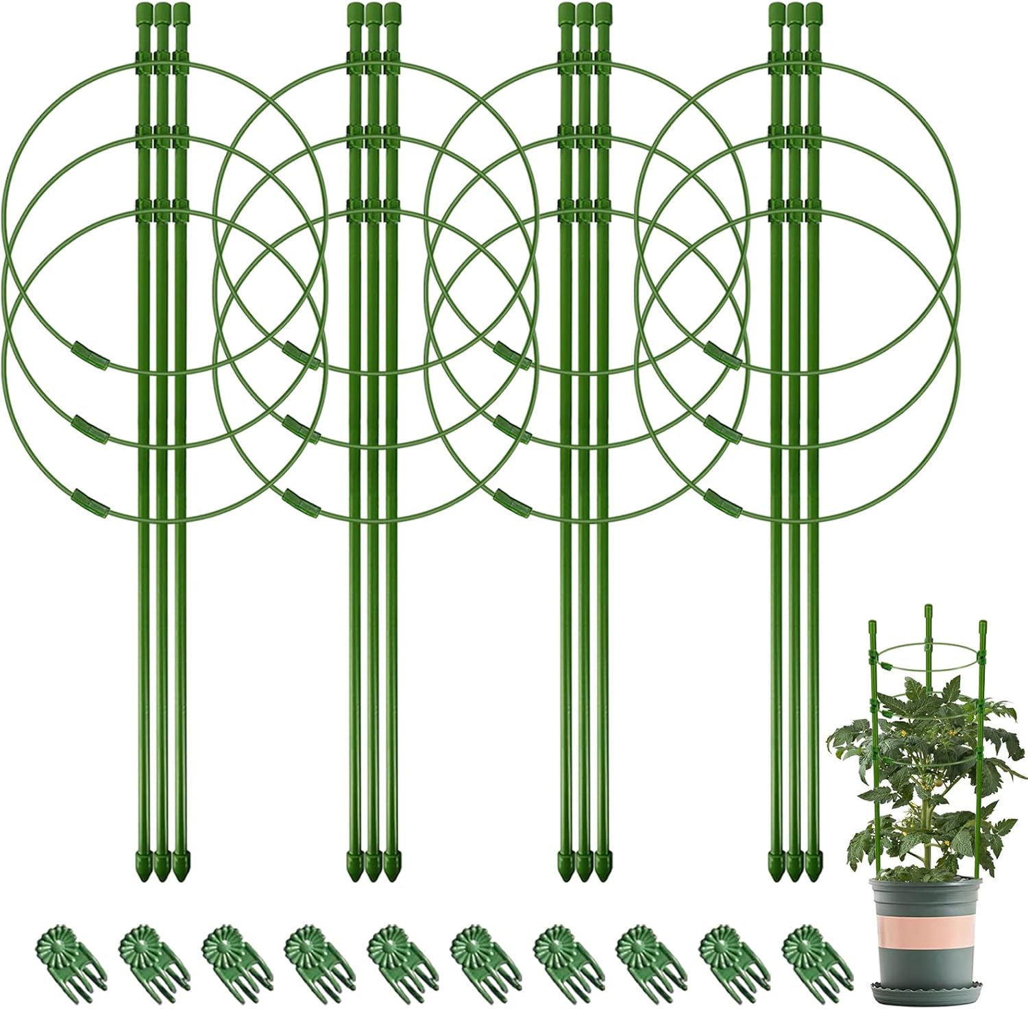 Legigo 4 Packs 18inch Plant Support Cages with 3 Adjustable Support Rings Small