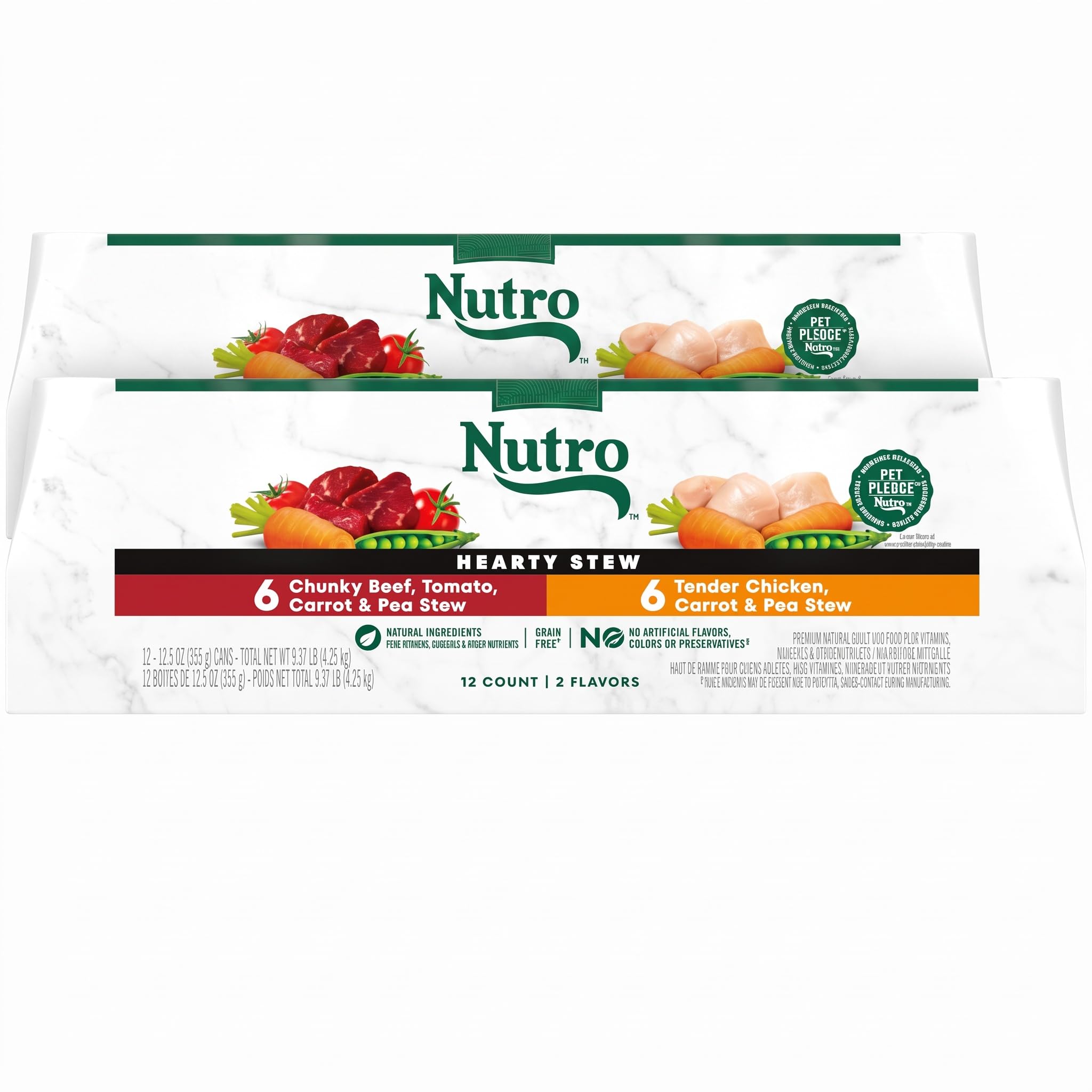Nutro Hearty Stew Adult Natural Grain Free Wet Dog Food Cuts in Gravy Chicken Beef Variety Pack, 12.5 oz Cans (12 Count, Pack of 2)