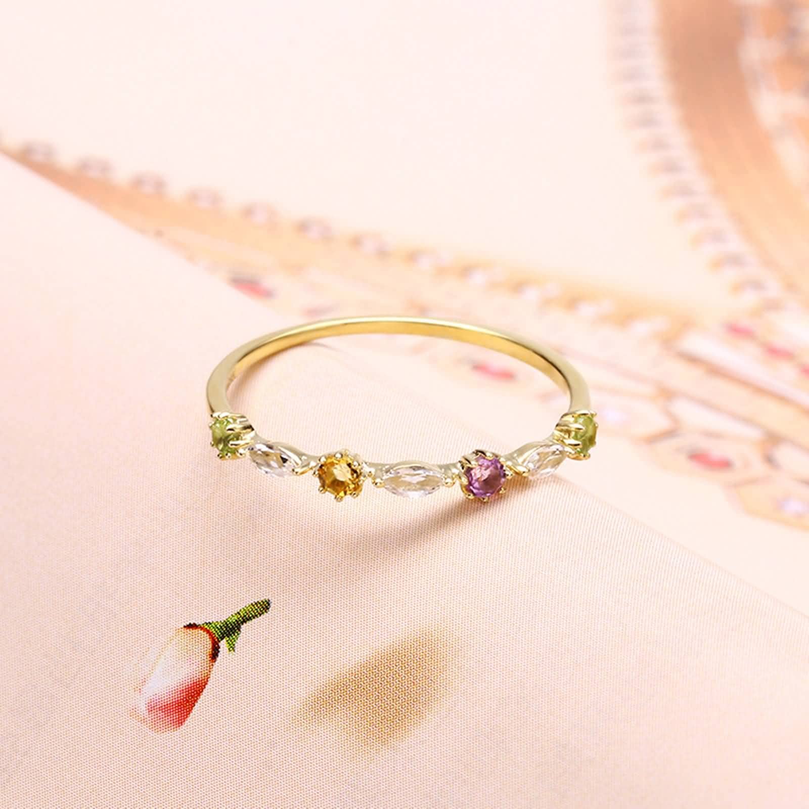Anello da donna in oro giallo 18 carati, sottile topazio bianco con gemma multicolore, anelli di fidanzamento per donne, misura