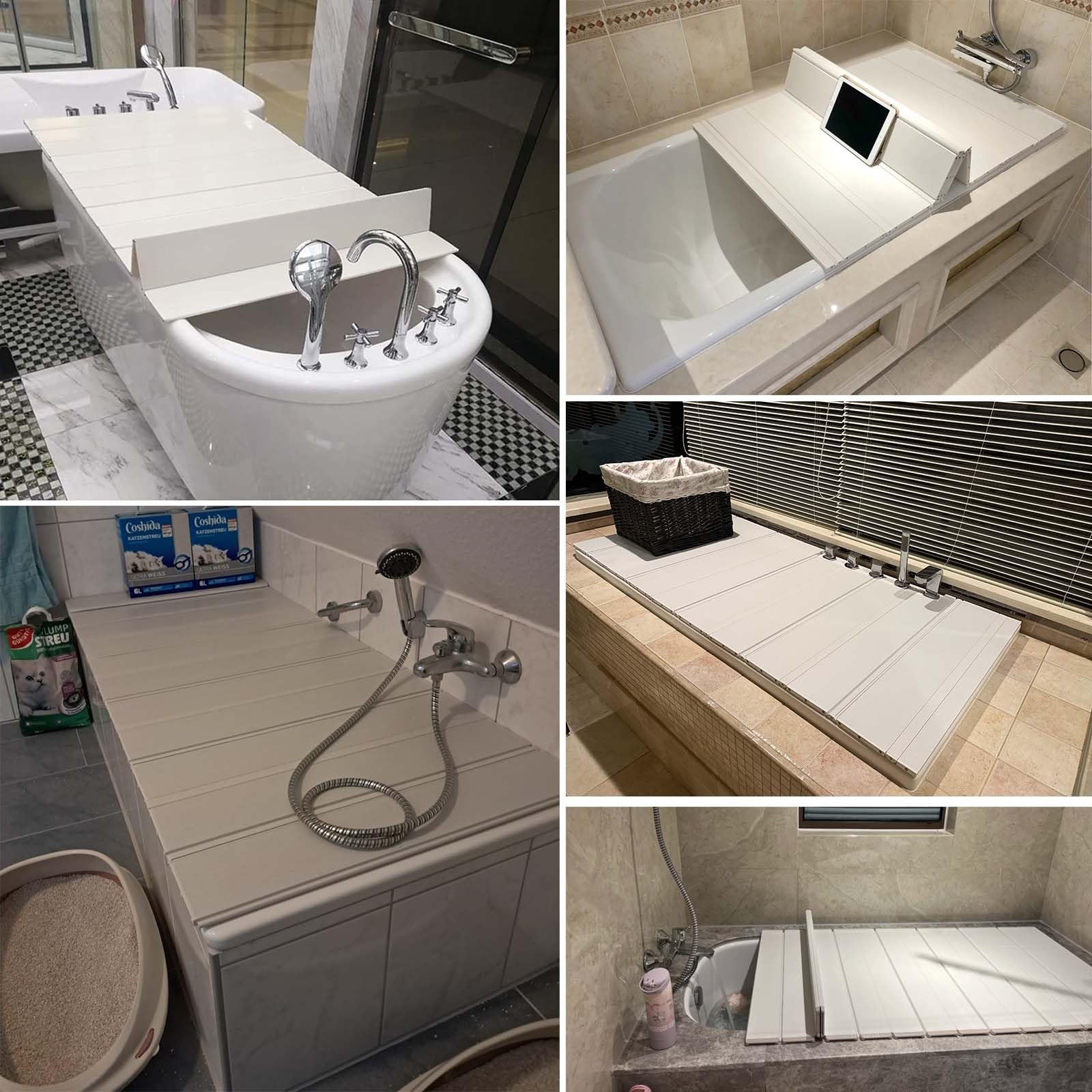 Cubierta plegable impermeable para bañera, tabla de baño de PVC a prueba de polvo, alfombrilla de 0,6 cm de grosor para bañeras de 116 x 66 a 170 x 80 cm, accesorio de baño blanco