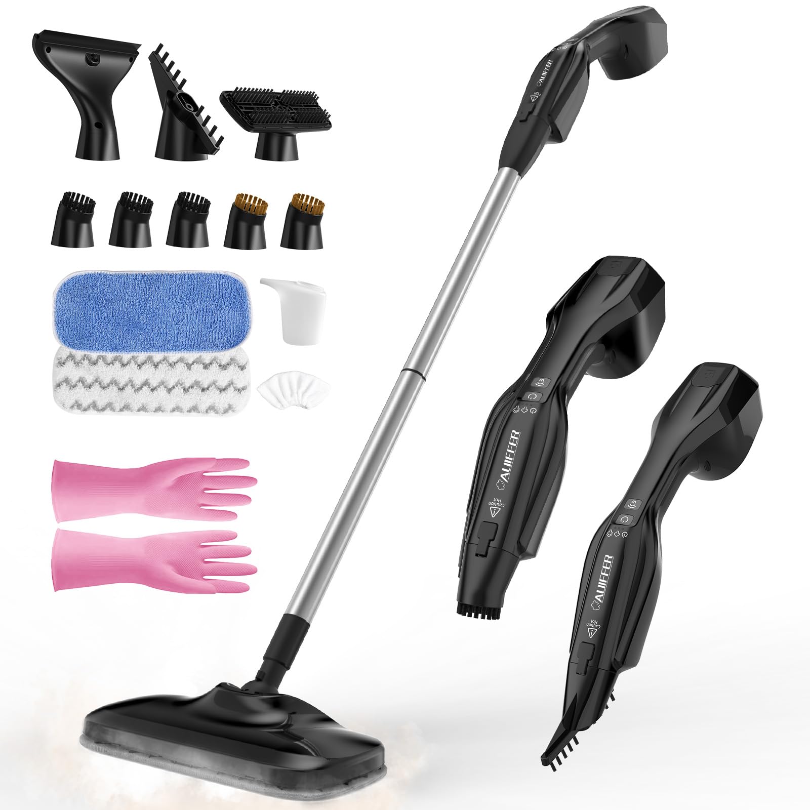 Scopa a Vapore Lavapavimenti, Steam Mop Multiuso 17-in-1 con Pad in Microfibra/Ruvido, 2 Livelli di Vapore, Ruotabile/Rimovibile, Disinfetta/Rimuove lo Sporco, Pulitore a Vapore per Tutti i Pavimenti