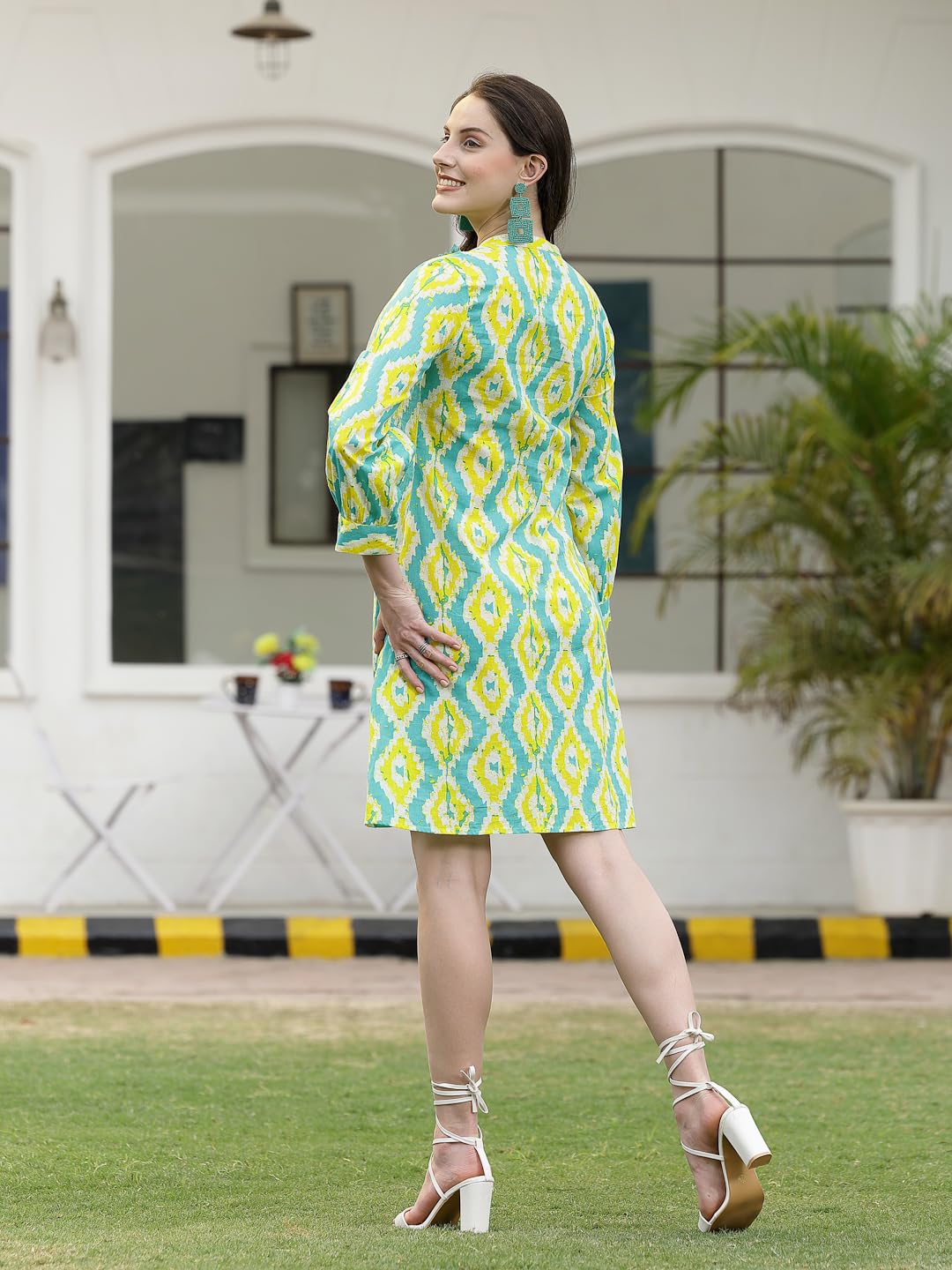 Stylum Women's Tropical Printed Cotton A-Line Dress (Drsicepop40_Green, L)