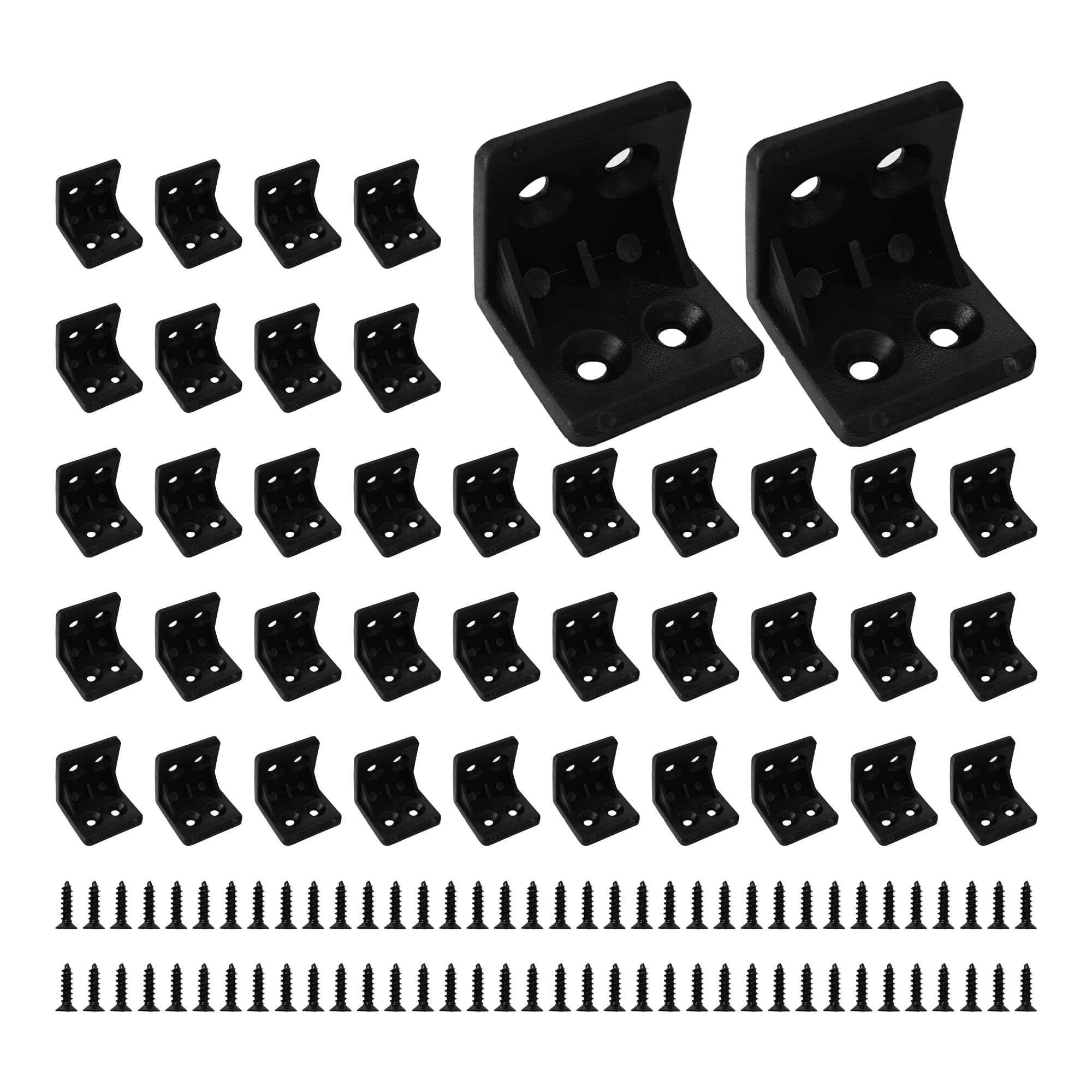 40PCS 27x27x28mm Plastic Corner Braces, 90 Degree L-Shaped Brackets, 4 Holes Right Angle Shelf Brackets for Furniture, Cabinets, Shelves with Screws (Black)-image-14