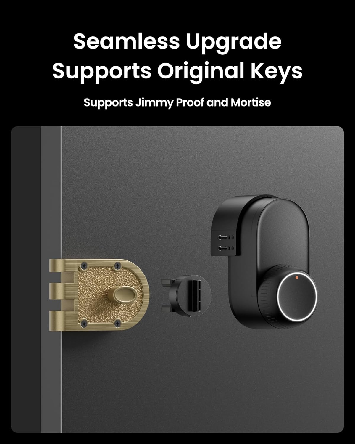 SwitchBot Lock Ultra installed on a door with a Jimmy Proof lock using the accessory kit.