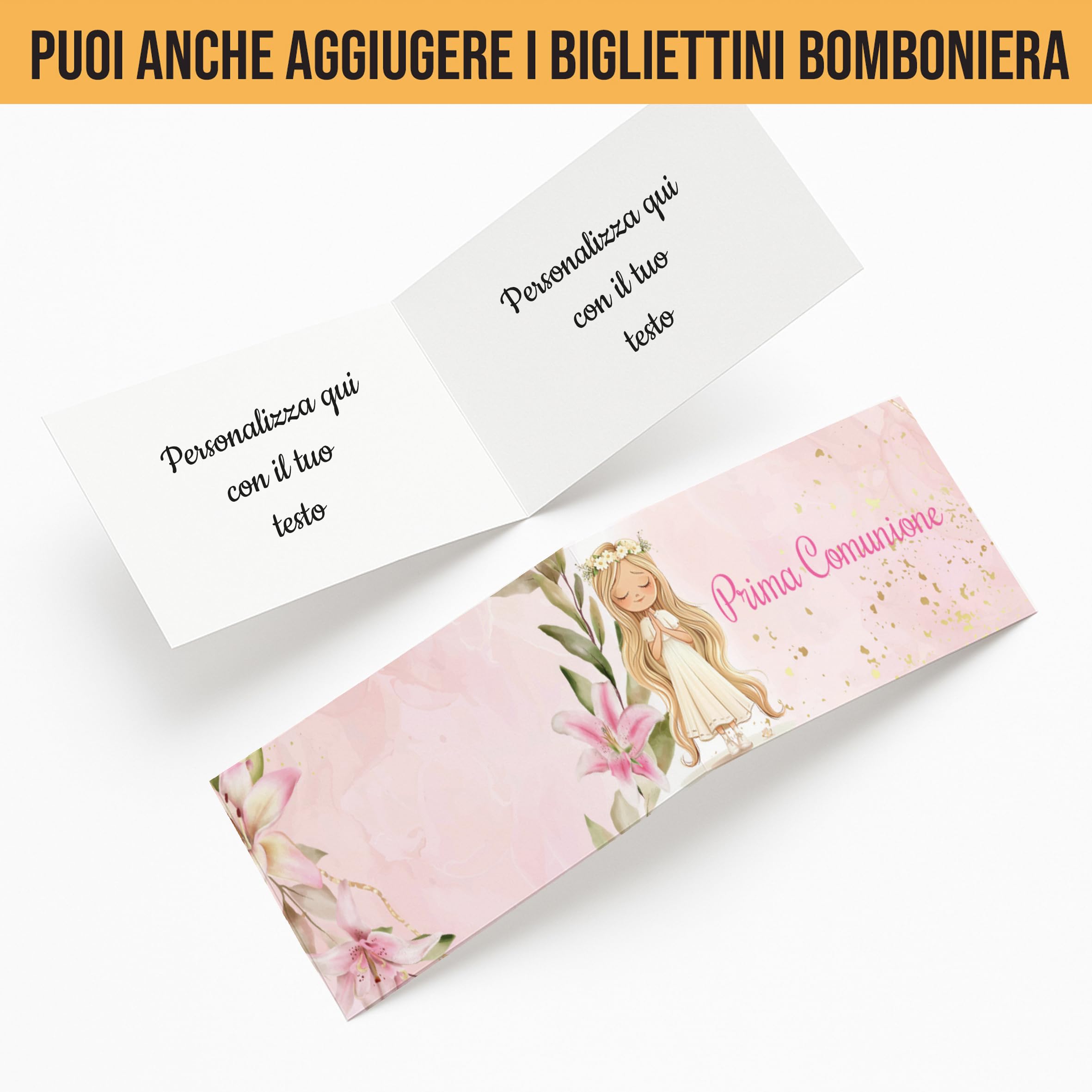 PV Grafik® Set da 24+24 Scatola Bomboniera Prima Comunione Bimbo e Bimba, Scatolina Portaconfetti Prima Comunione Personalizzata, Bigliettini Bomboniera Inclusi(TiraC16)