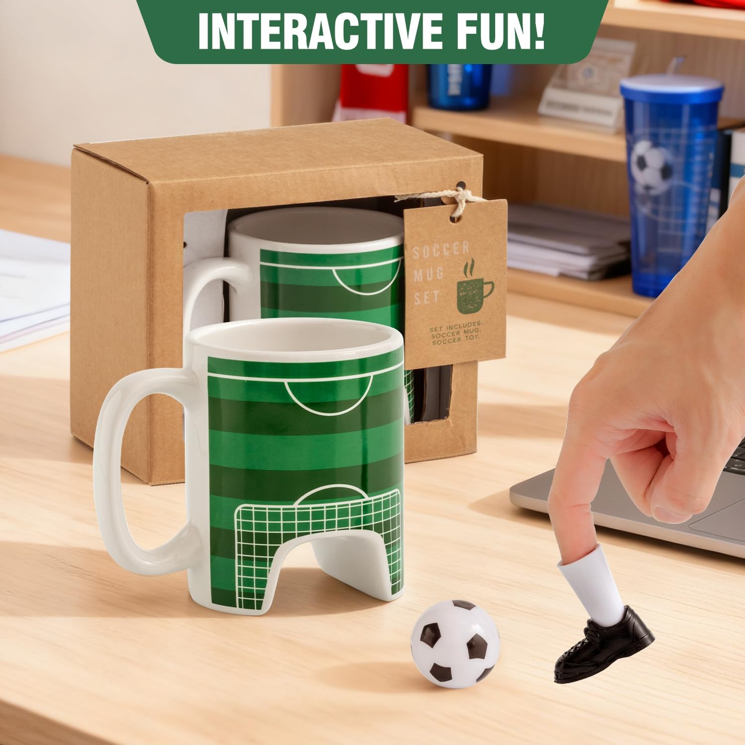 Soccer Mug Funny Coffee Cup Novelty Ceramic Mug With Cute Soccer Ball and Finger Shoes Football Players Gifts for Boys Football Lovers Coach Birthday Christmas Fathers Day - Image 2
