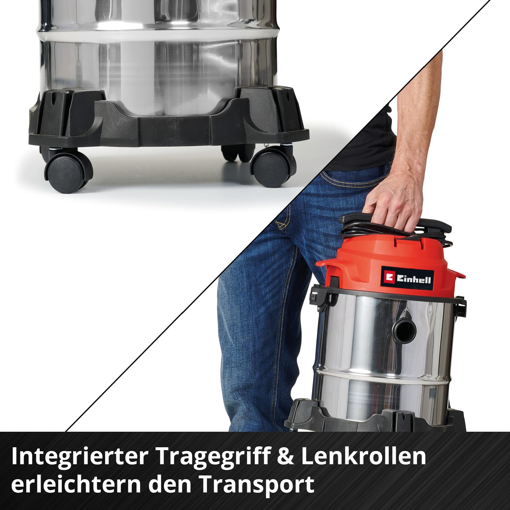 Einhell Nass-Trockensauger TC-VC 1812/1 S | 1250 W | 180 mbar | 12-L-Behälter | 4 Lenkrollen | Fugen- & Kombidüse | Schaumstofffilter