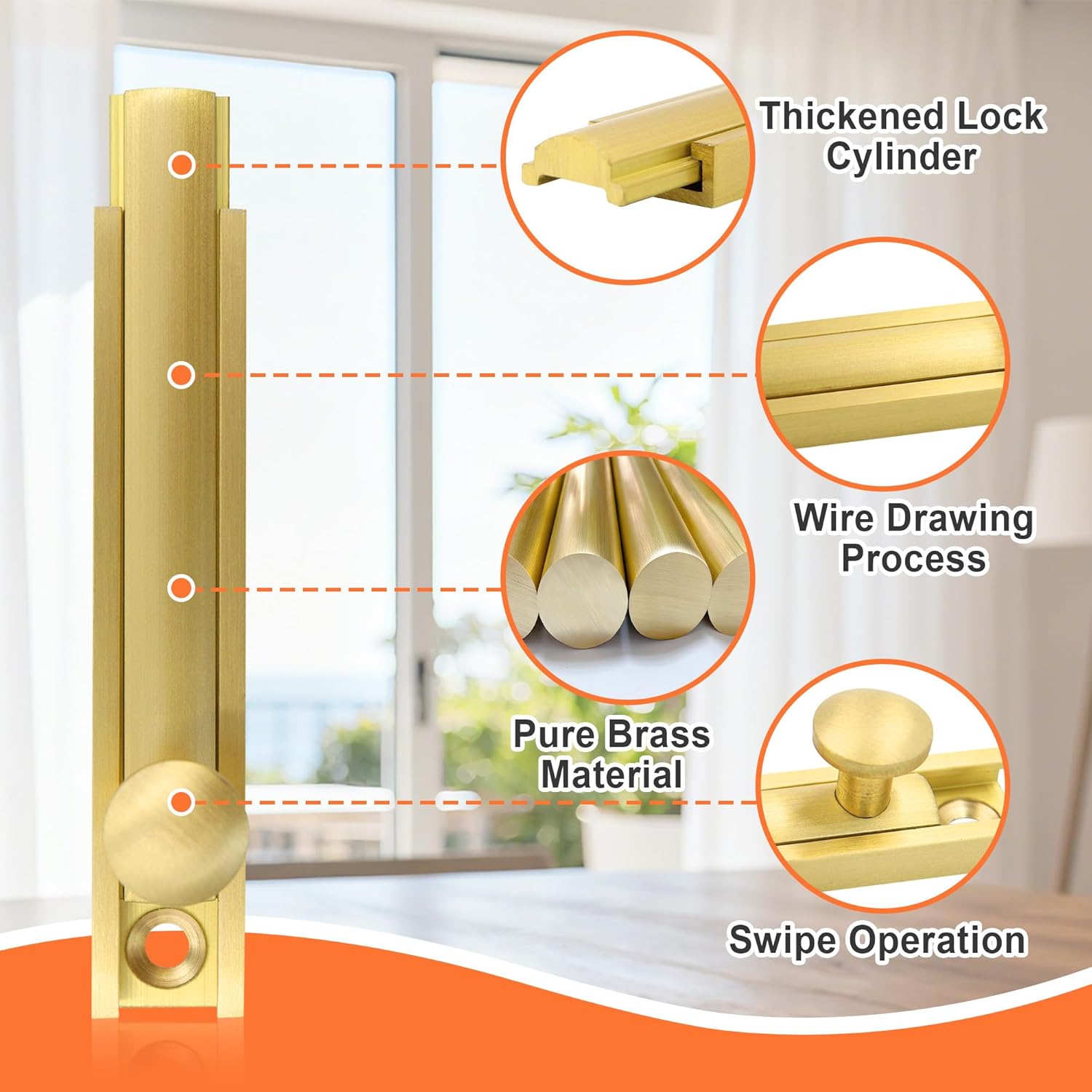 2 Pack Solid Brass Surface Bolt 4 Inch Concealed Slide Barrel Bolt Latch with Screws Heavy Duty Slide Locks for Inside Door French Door Lock for Windows Yard Fence Gold (4 Inch)