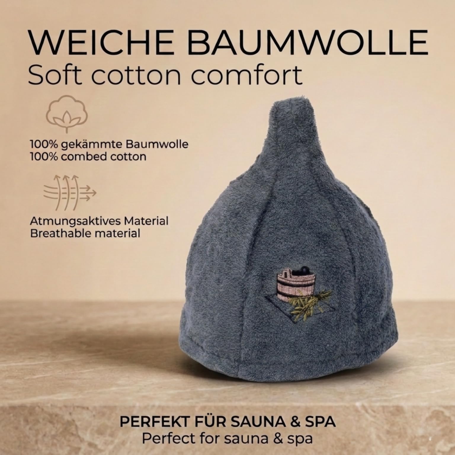 Bonnet de Sauna en Laine avec Broderie, 6 Couleurs, Casquette de Bien-être pour Homme et Femme