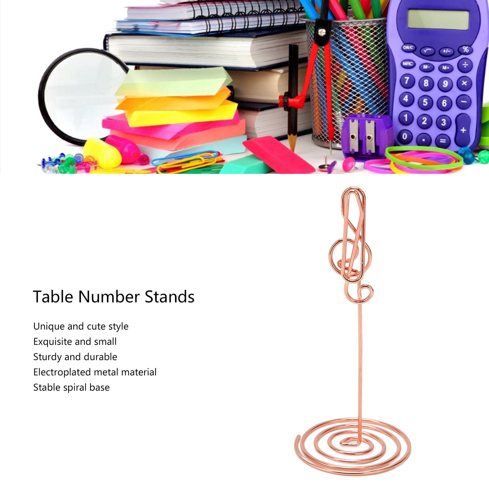 Jwthee 10PCS Table Number Holders, Place Card Holders, Wedding Table Numbers Stands, Wire Picture Stands with Stable Base Rose Gold Kitten Shape for Wedding Reception, Party (Note Pattern)