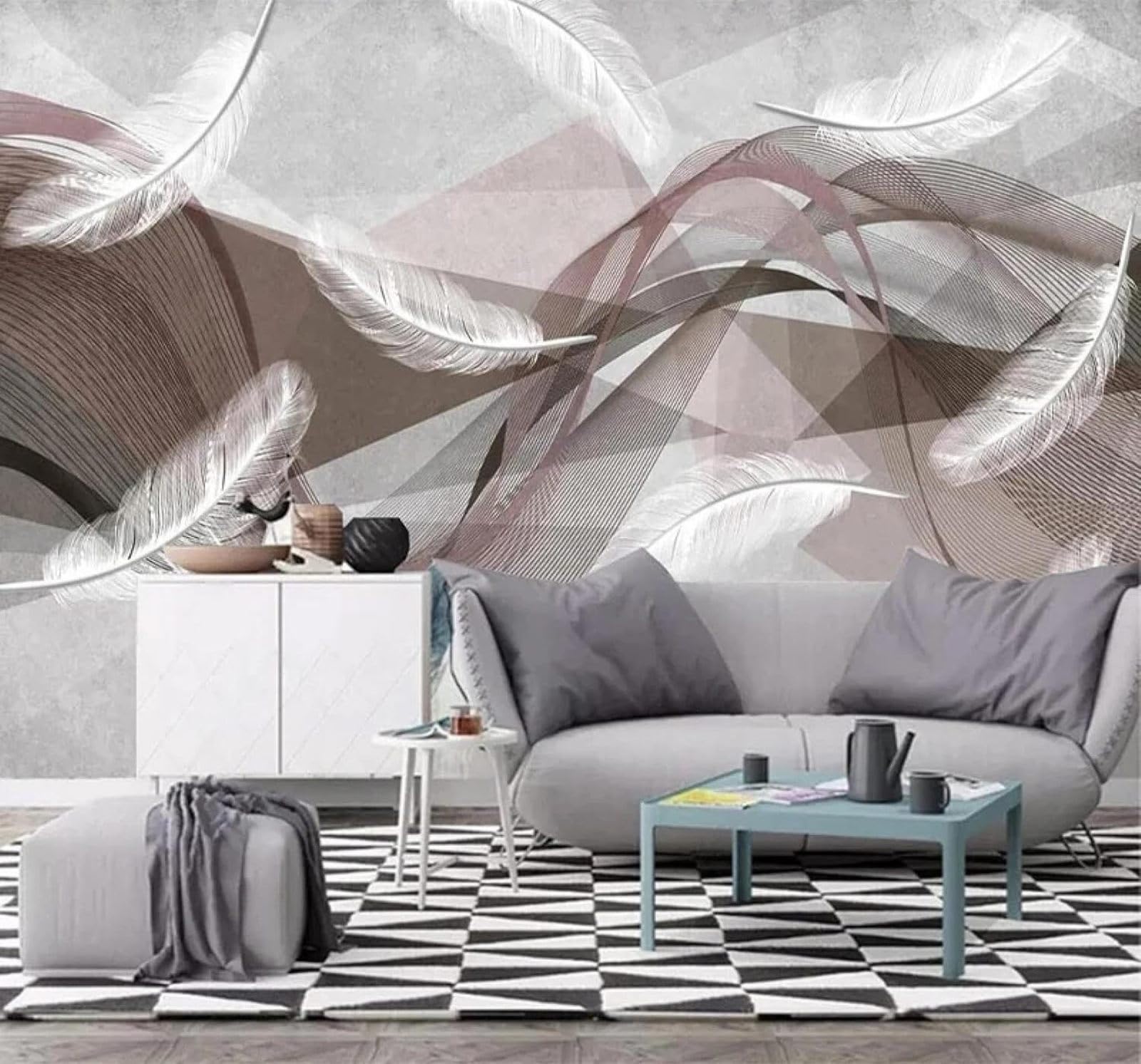 XLMING Abstract Retro Geometric Lines Feathers 3D Wallpaper Luxury Home Dining Decor Paste Sofa Living Room The Wall for Bedroom Mural-250cm×170cm