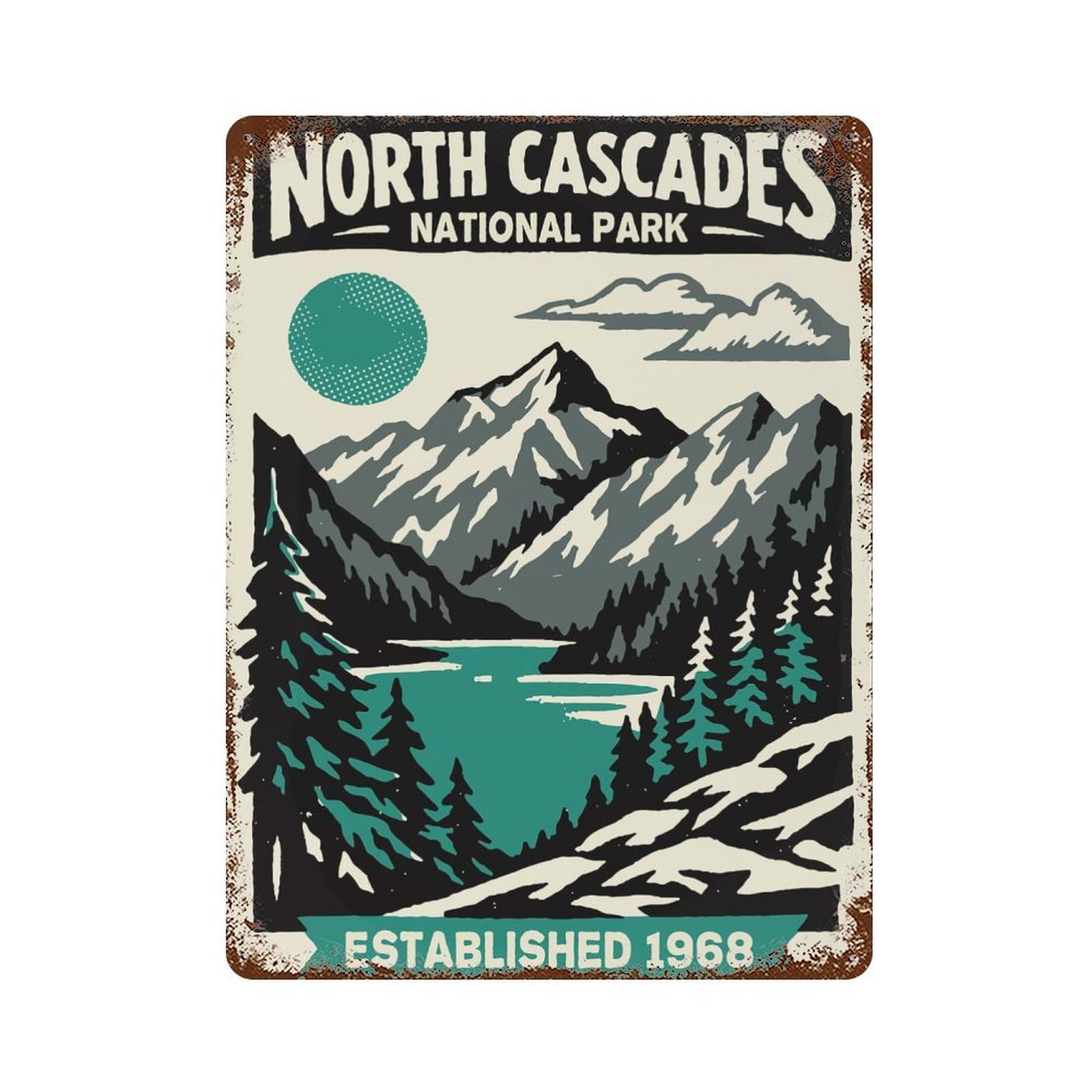 North Cascades National Park Poster Vintage Rust Metal Sign 15.7"x11.8", for Garage, Bar And Workshop Decor, Decorative Metal Wall Art